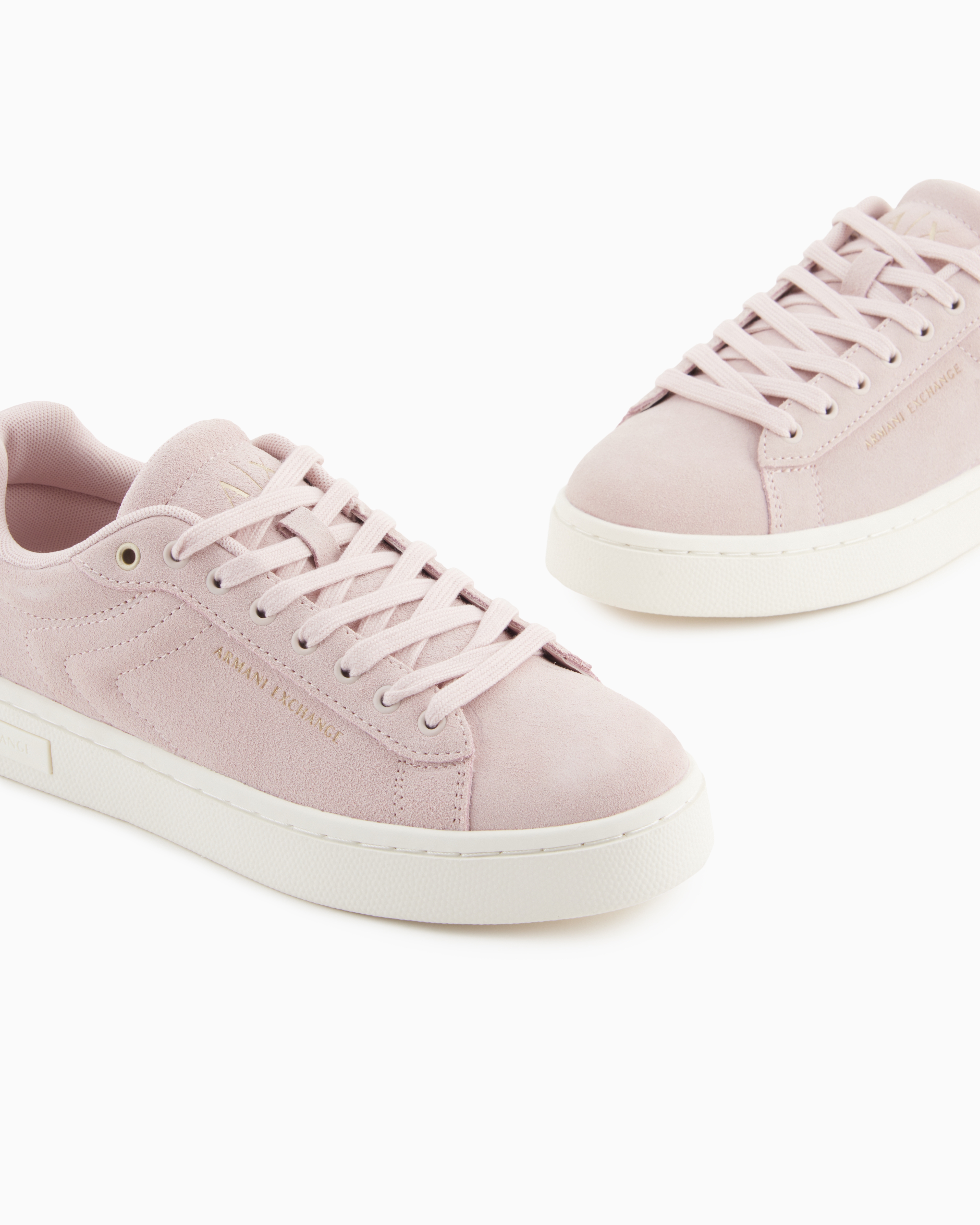 Armani Exchange Leather Sneakers With Embossed Details In Pink