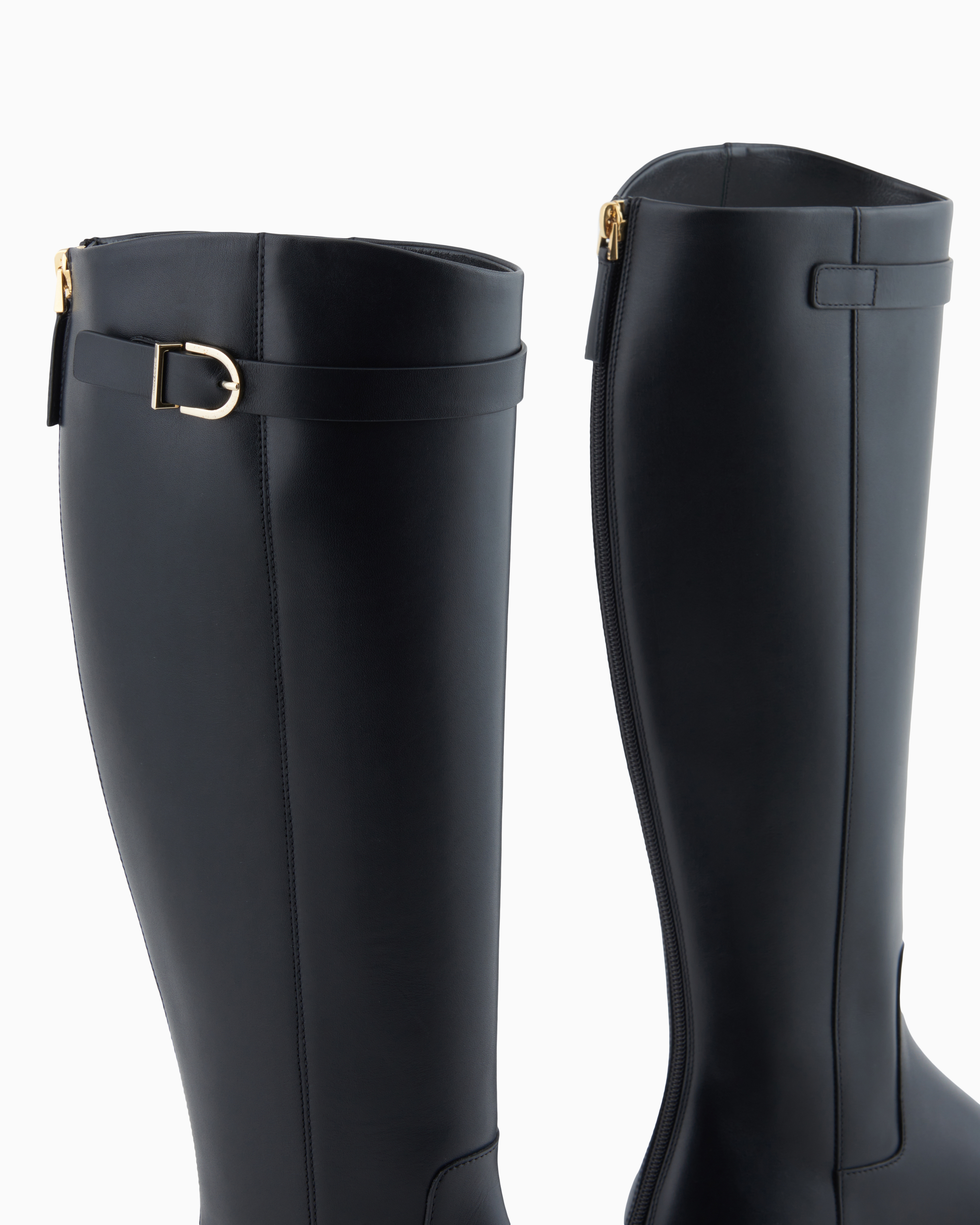 Giorgio Armani Smooth Leather High Boots In Black