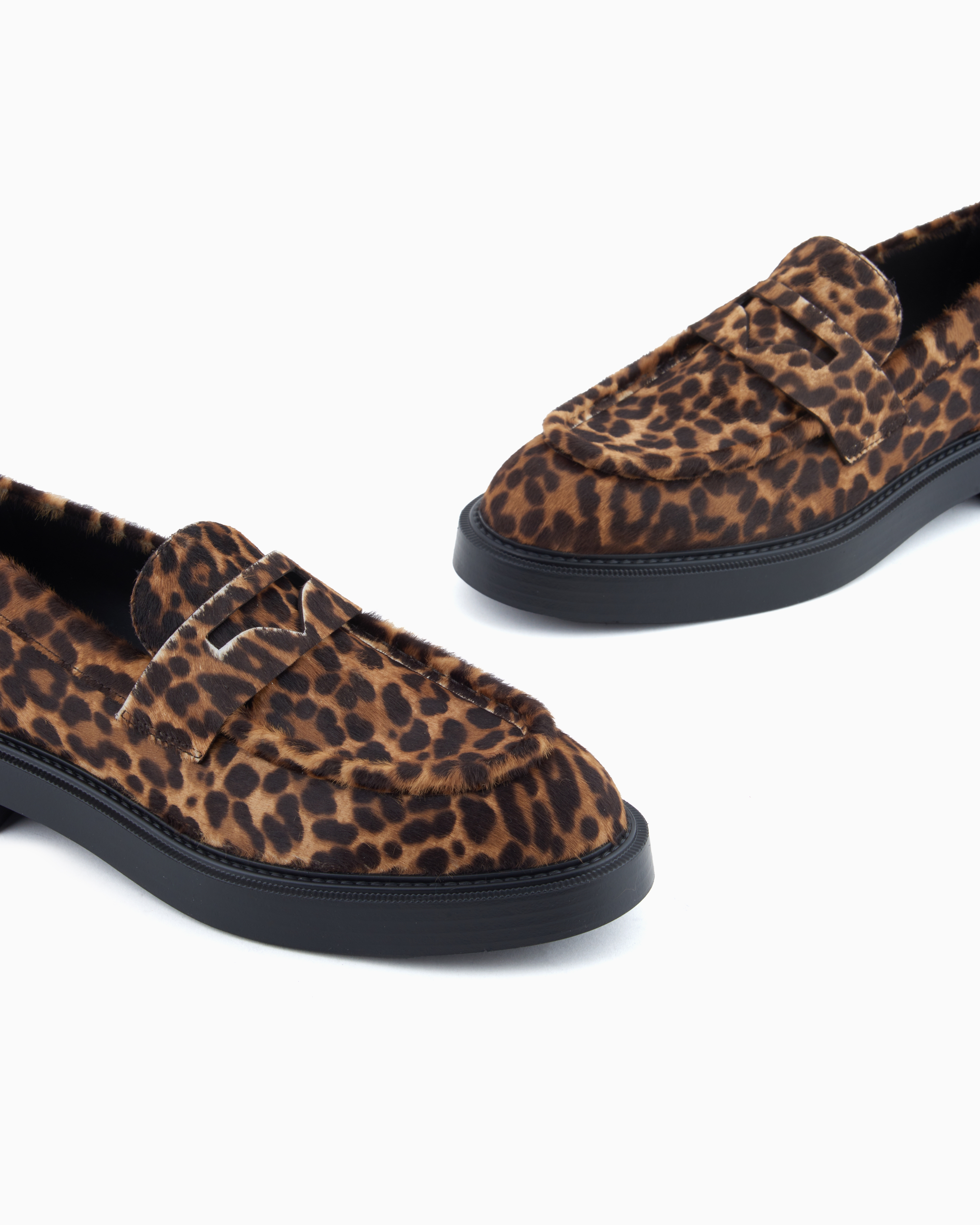 Emporio Armani Mocassins En Cuir Effet Poulain Tacheté In Multi
