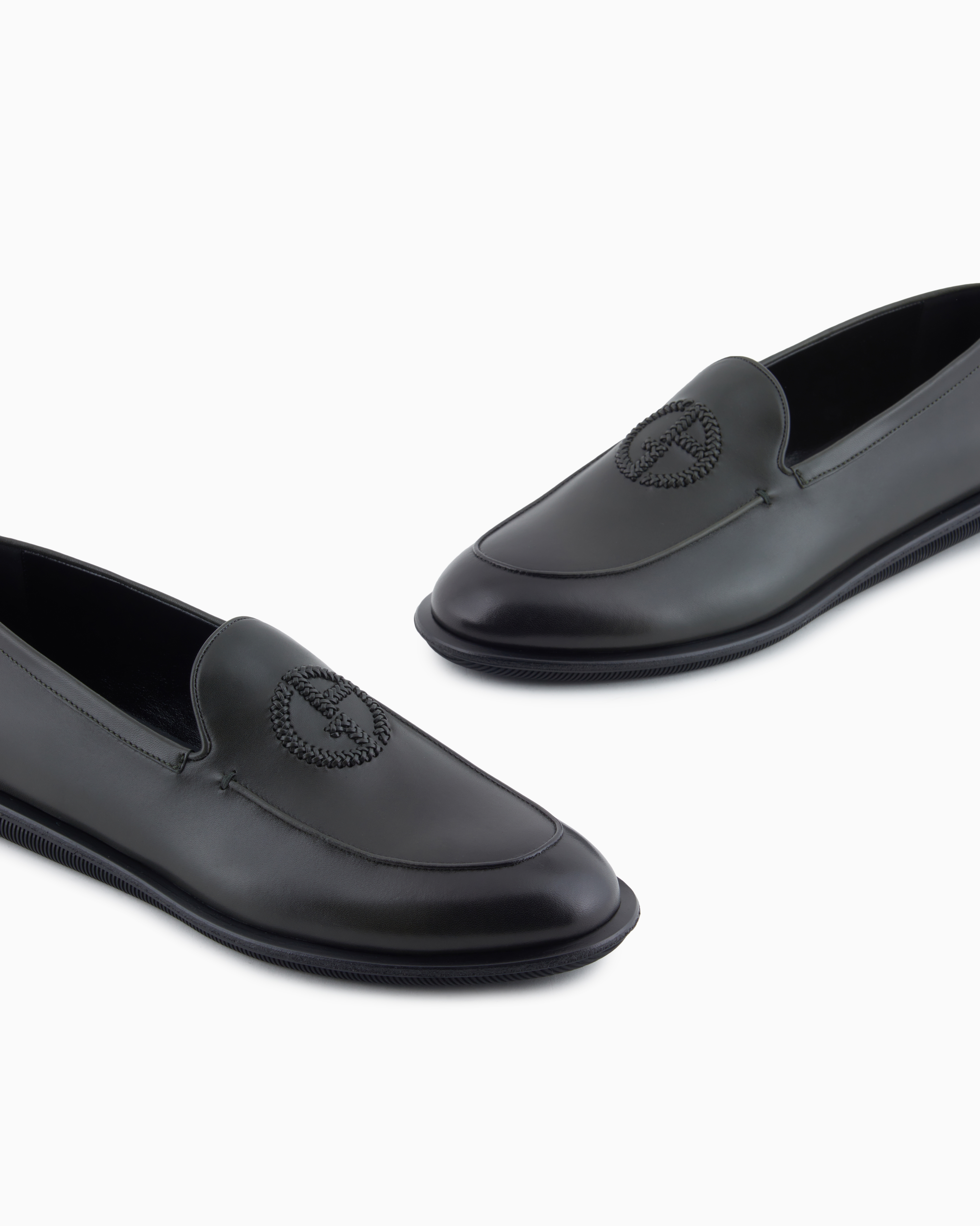 Vintage nappa leather loafers with embroidered logo
