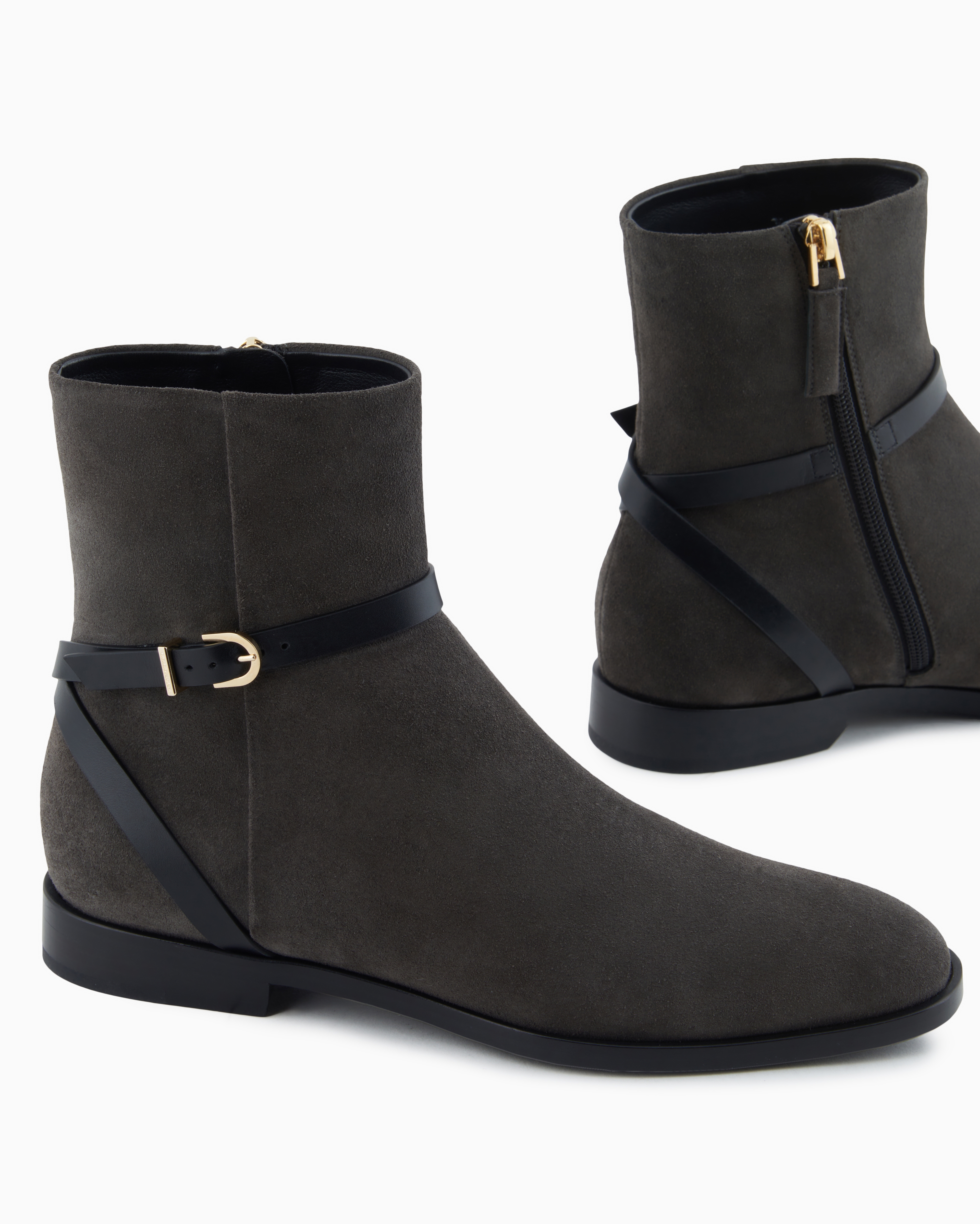 Giorgio Armani Suede And Calfskin Ankle Boots In Black
