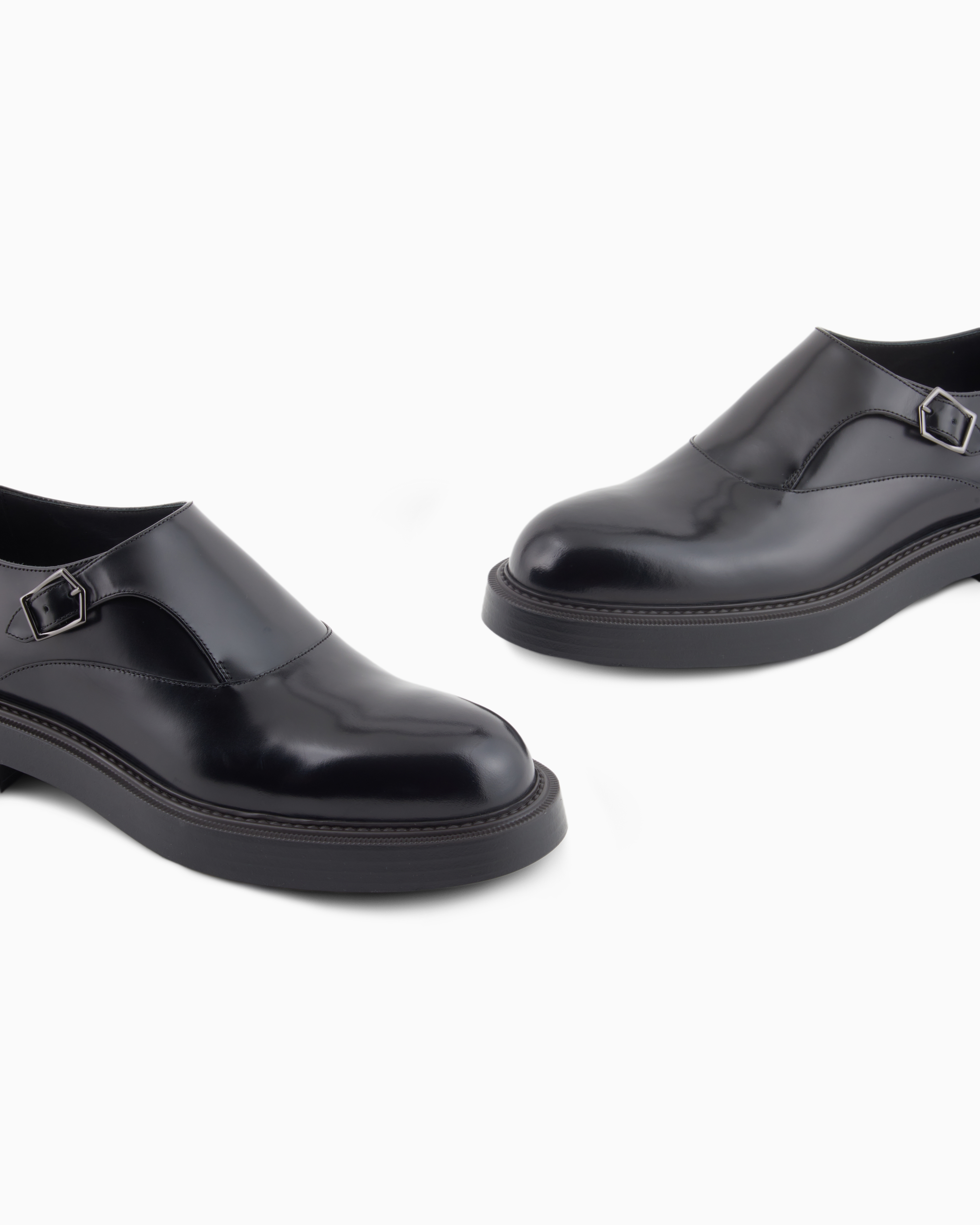Emporio Armani Monk Shoes With Buckle And Block Heel In Black