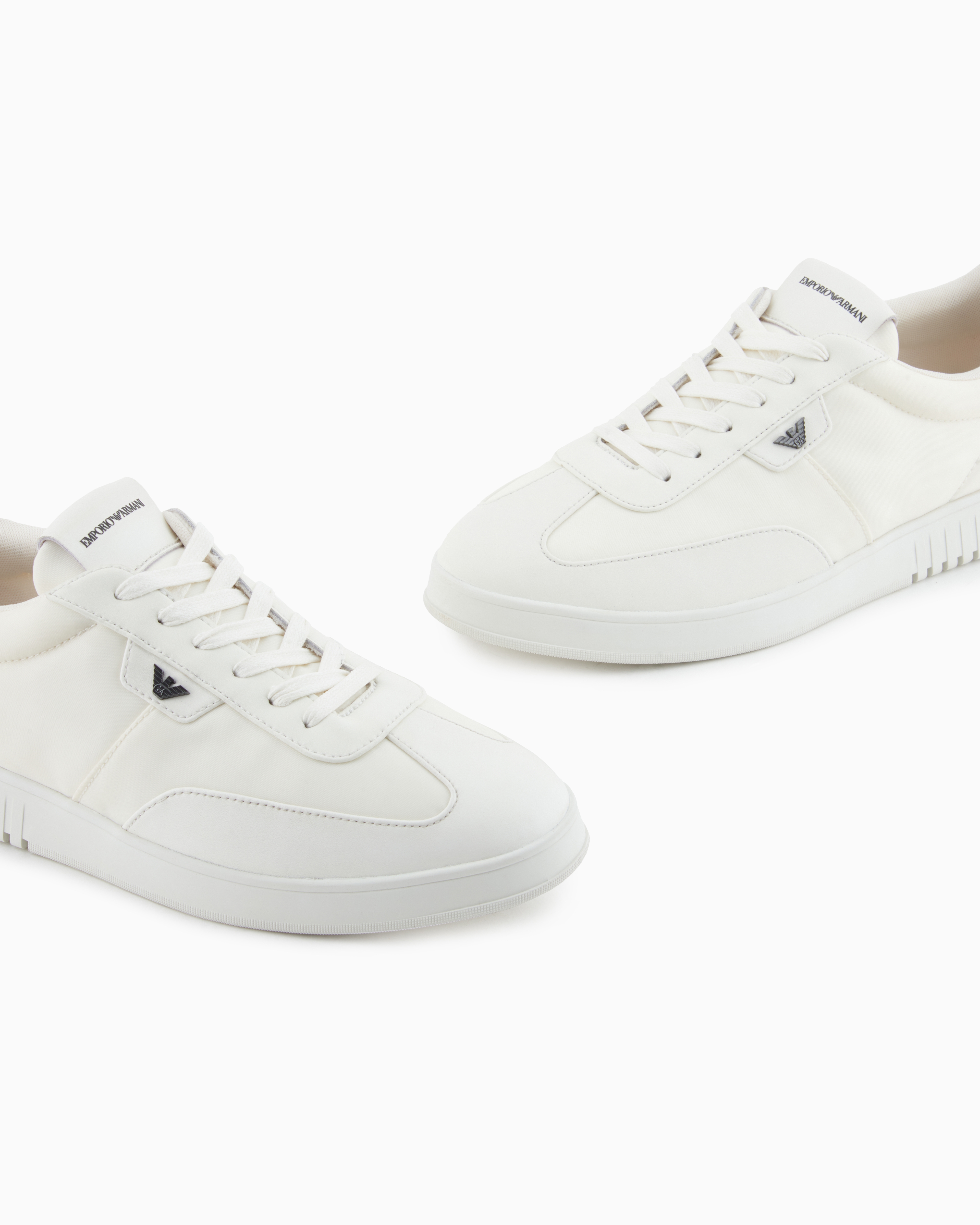 Emporio Armani Nylon Sneakers With Leather Details In White
