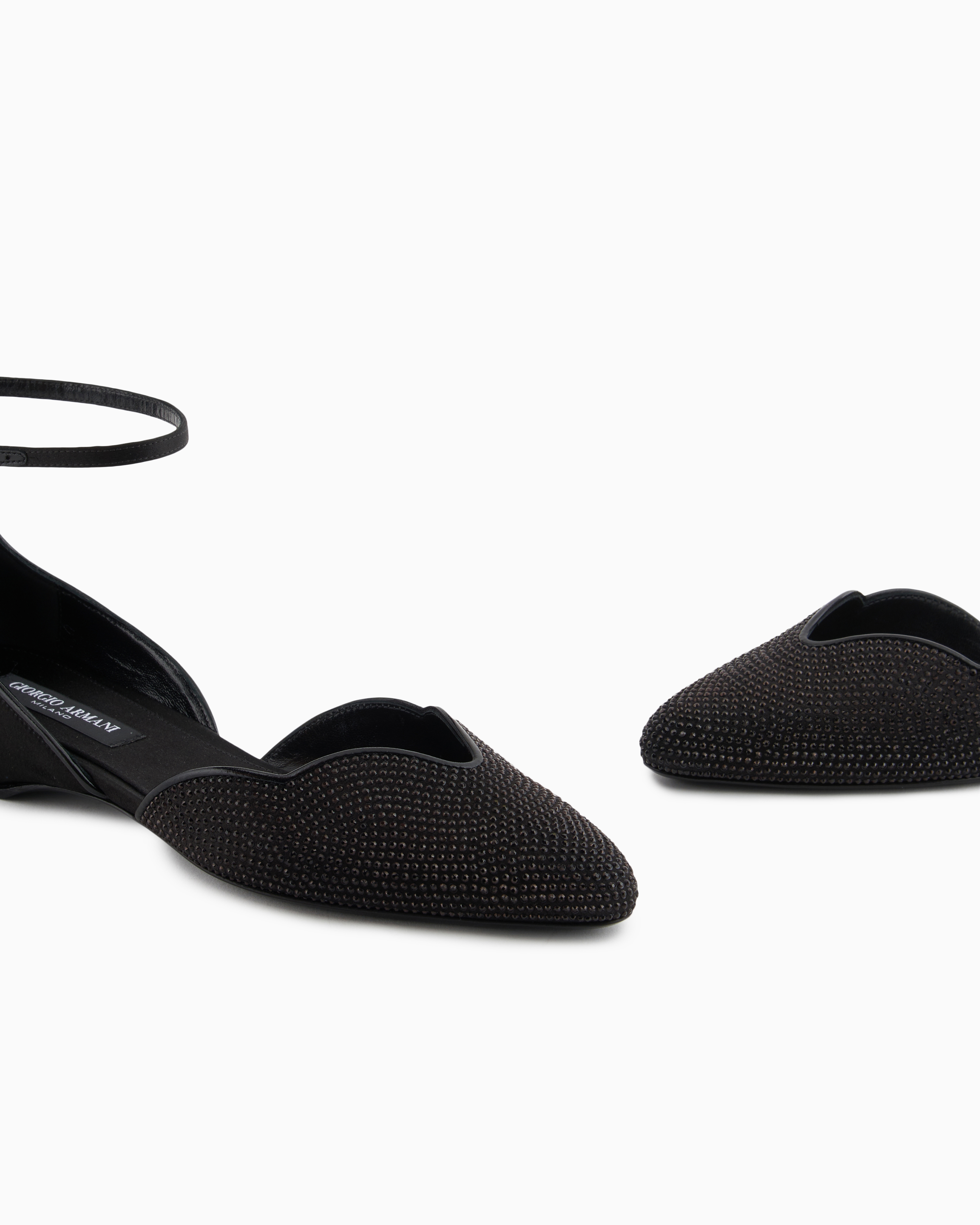 Giorgio Armani Satin And Rhinestone Ballerinas With A Strap In Black