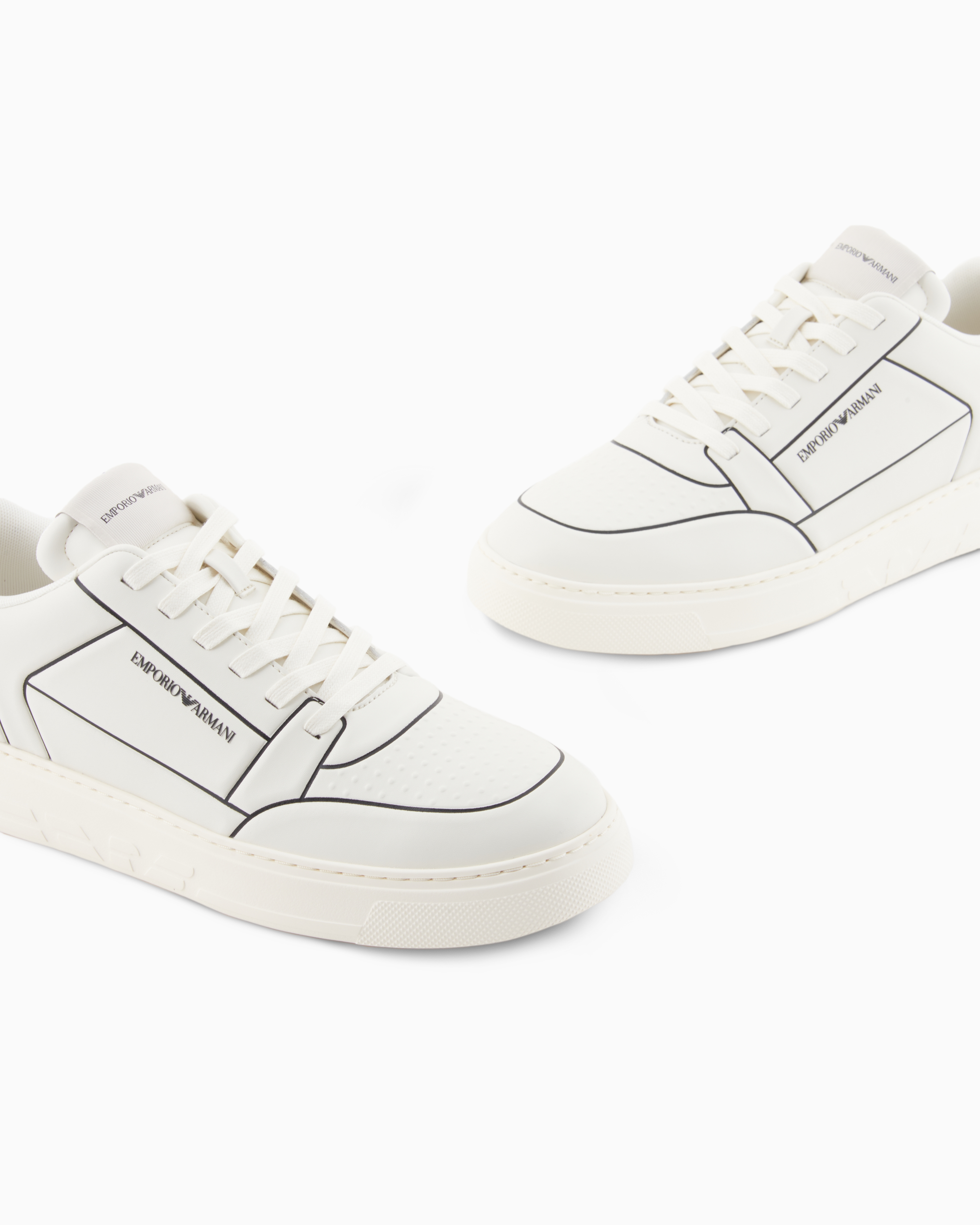 Emporio Armani Leather Sneakers With An Embossed Print In Multi
