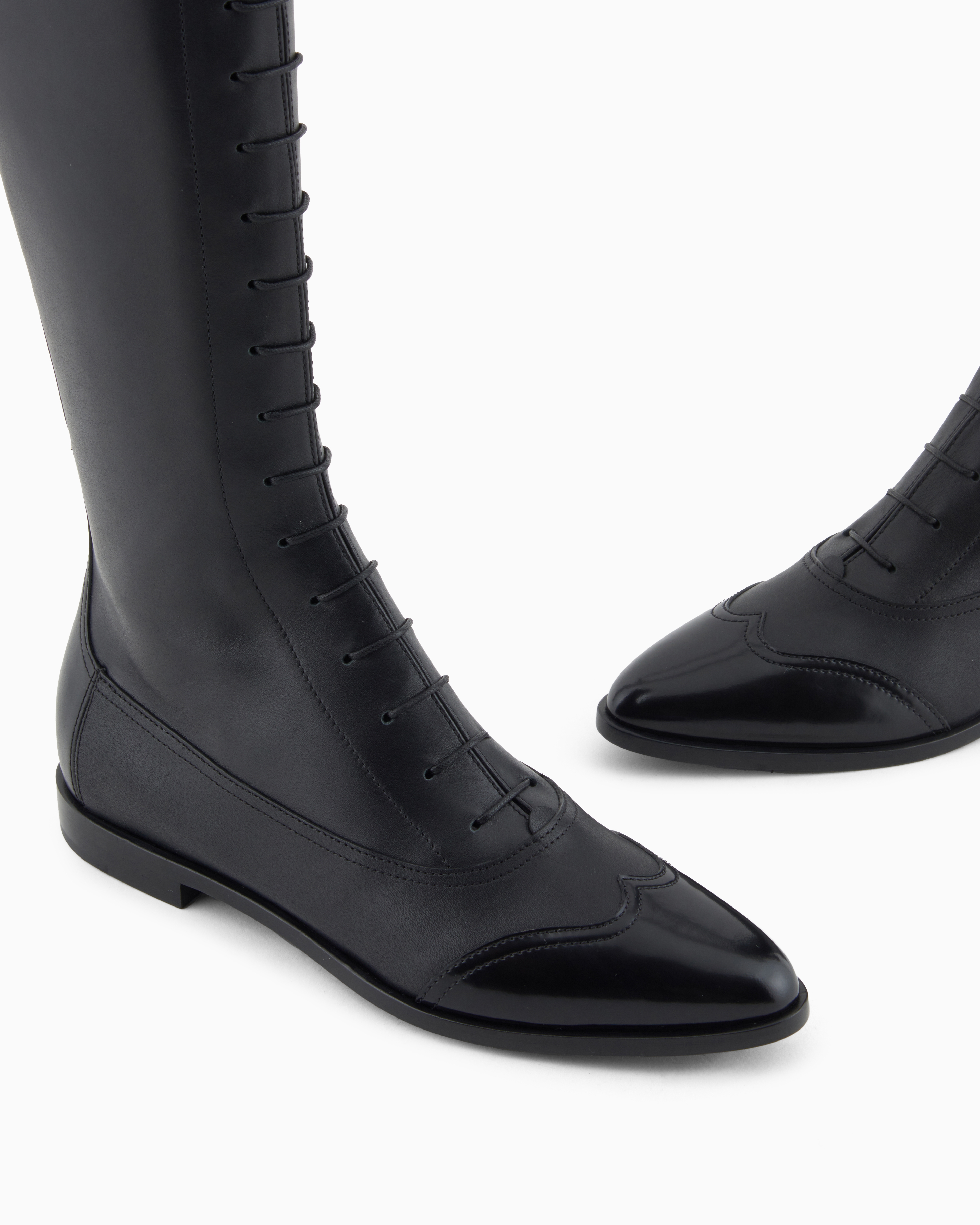 Giorgio Armani Smooth Leather Lace-up Boots In Black