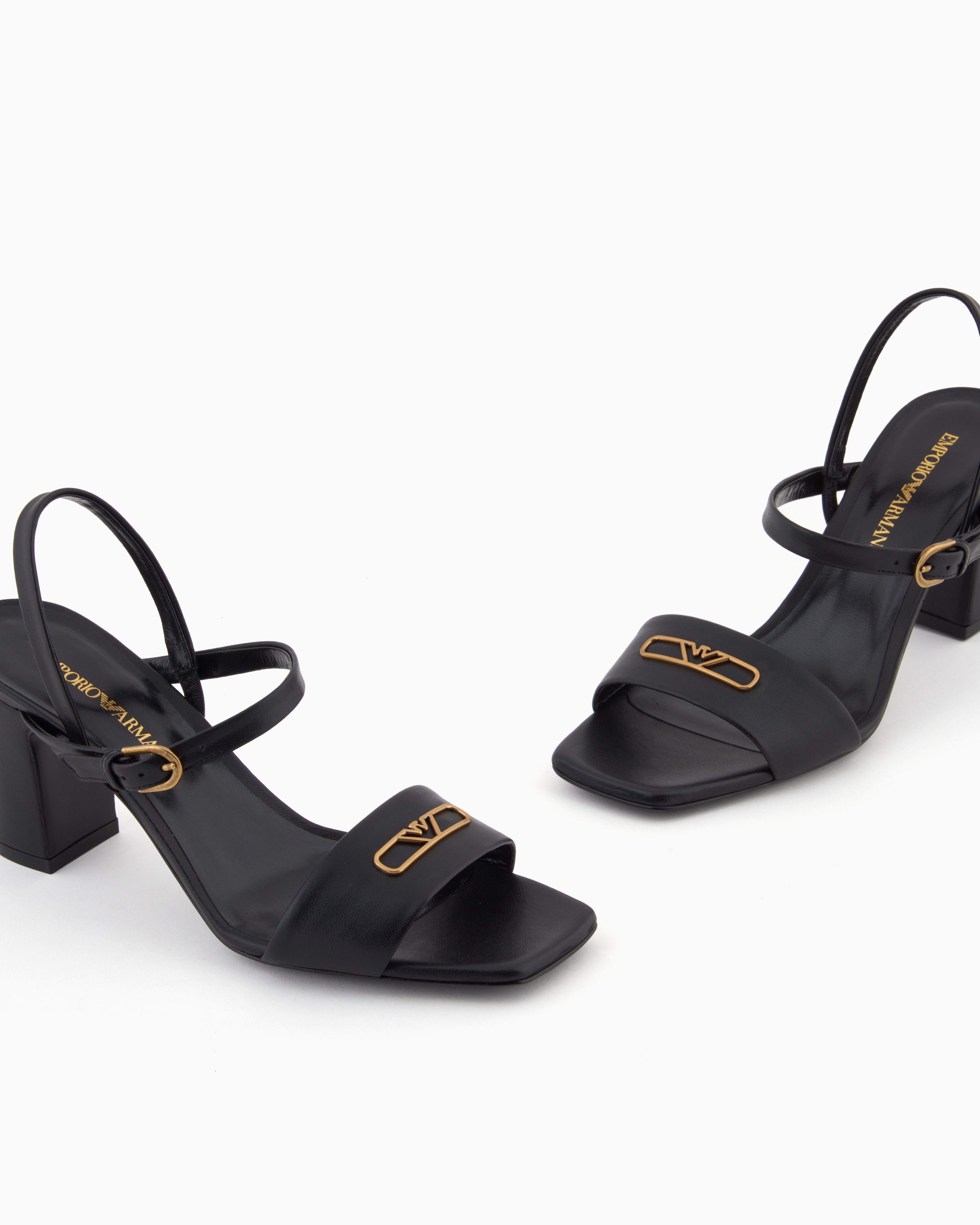 Emporio Armani Nappa-leather Heeled Sandals With Eagle Plate