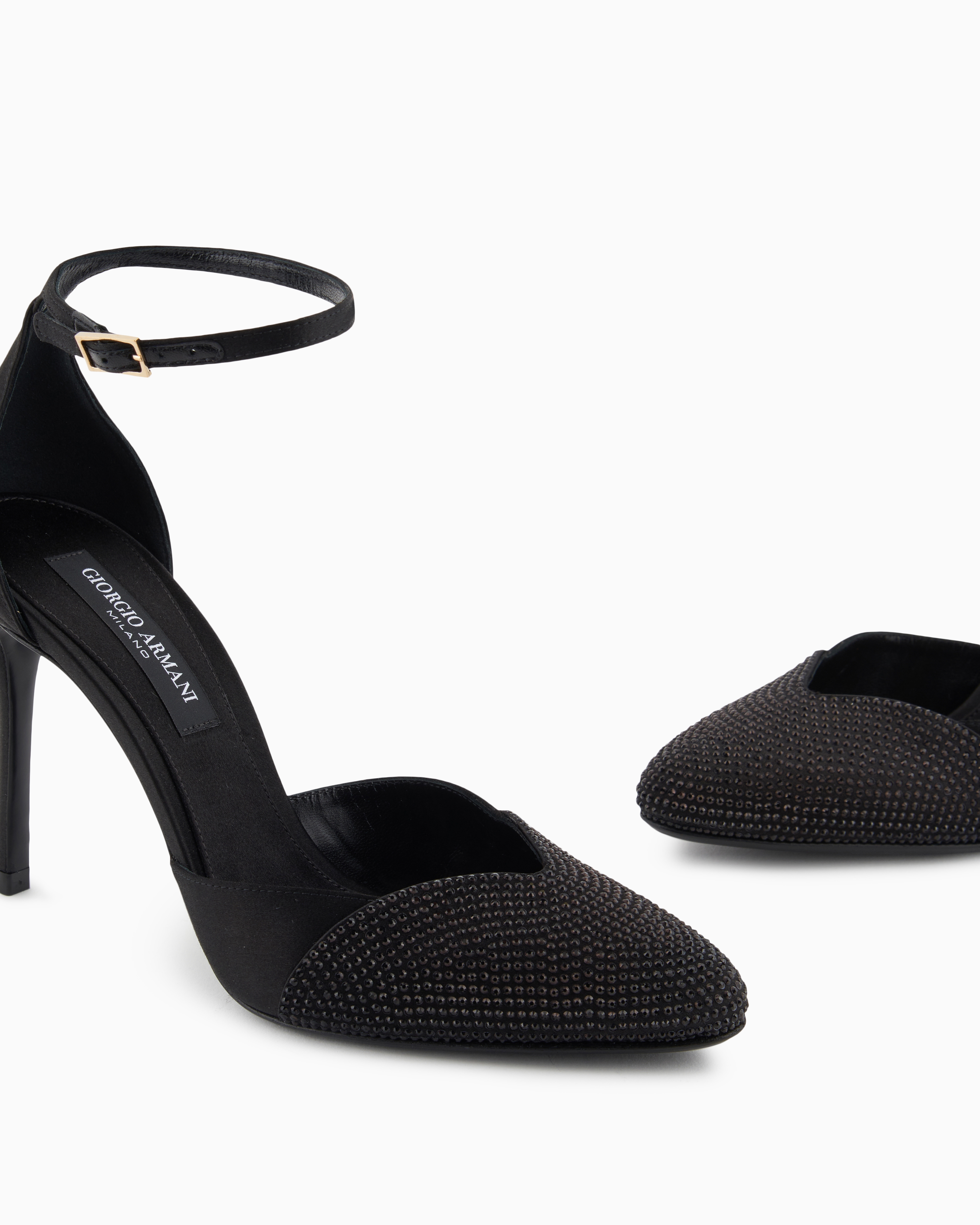 Giorgio Armani Satin And Rhinestone Ankle-strap Pumps In Black