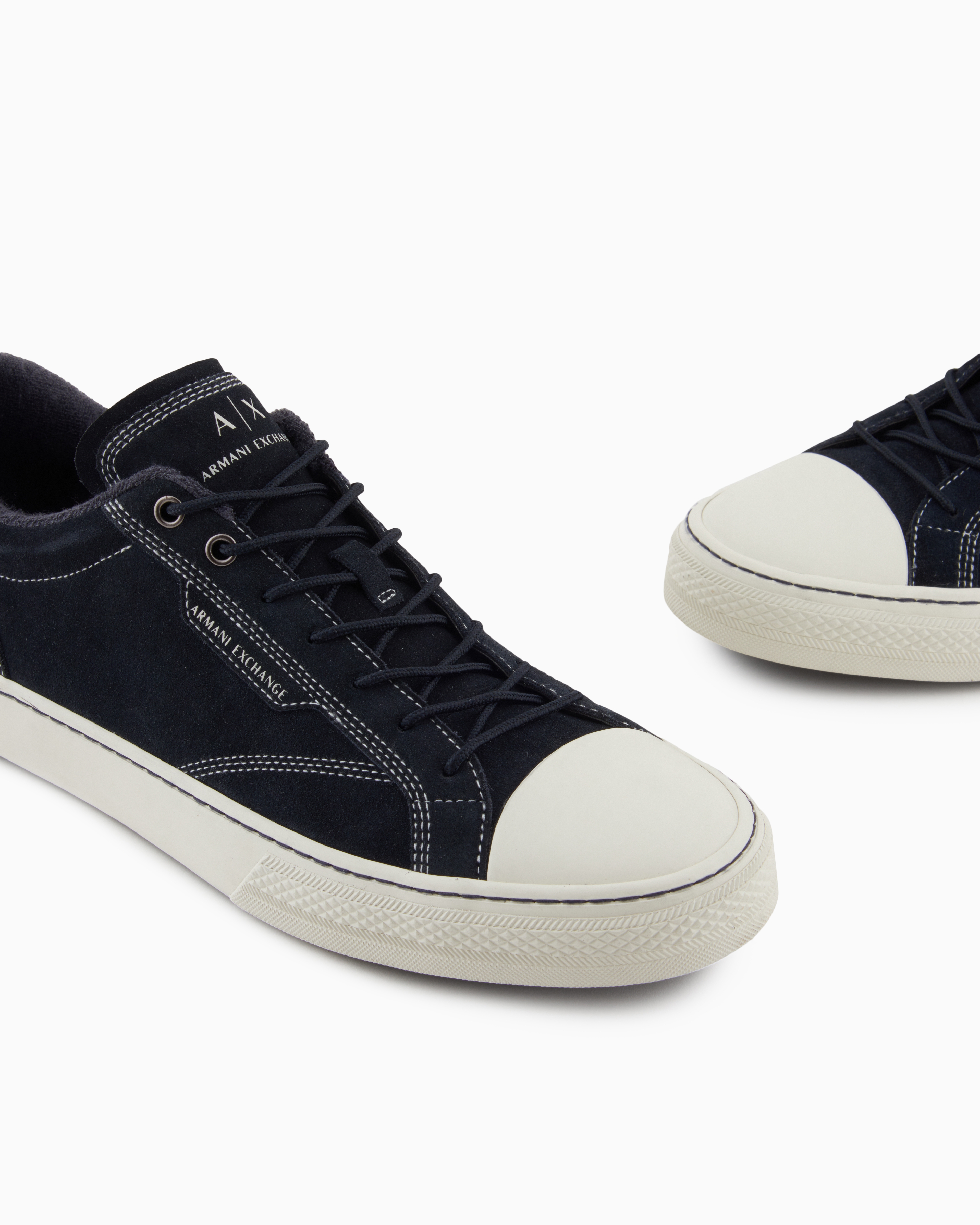 Armani Exchange - Leather sneakers with stitching, Man, Navy Blue, Size: