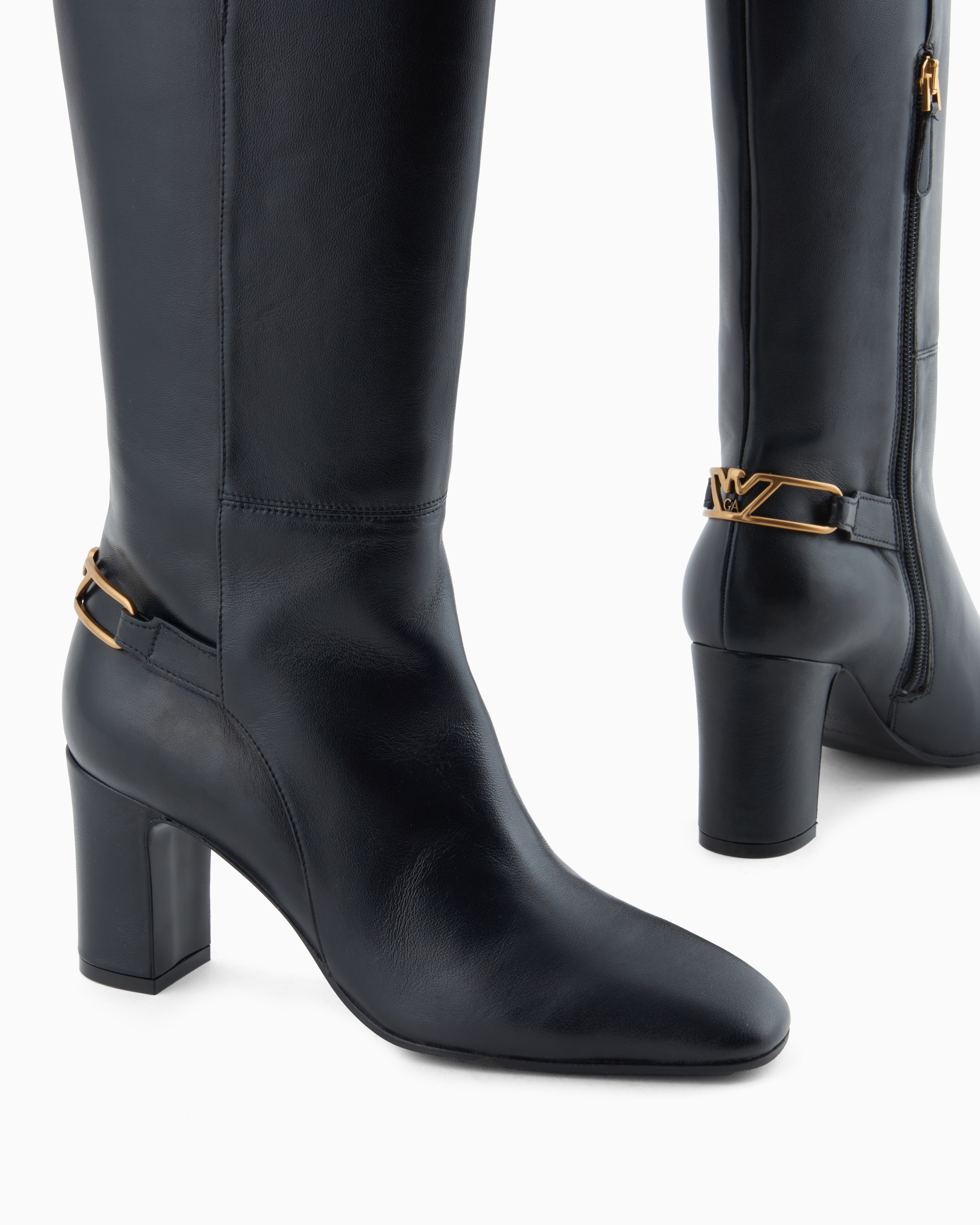 Emporio Armani Nappa-leather Boots With Strap And Eagle Plate In Black