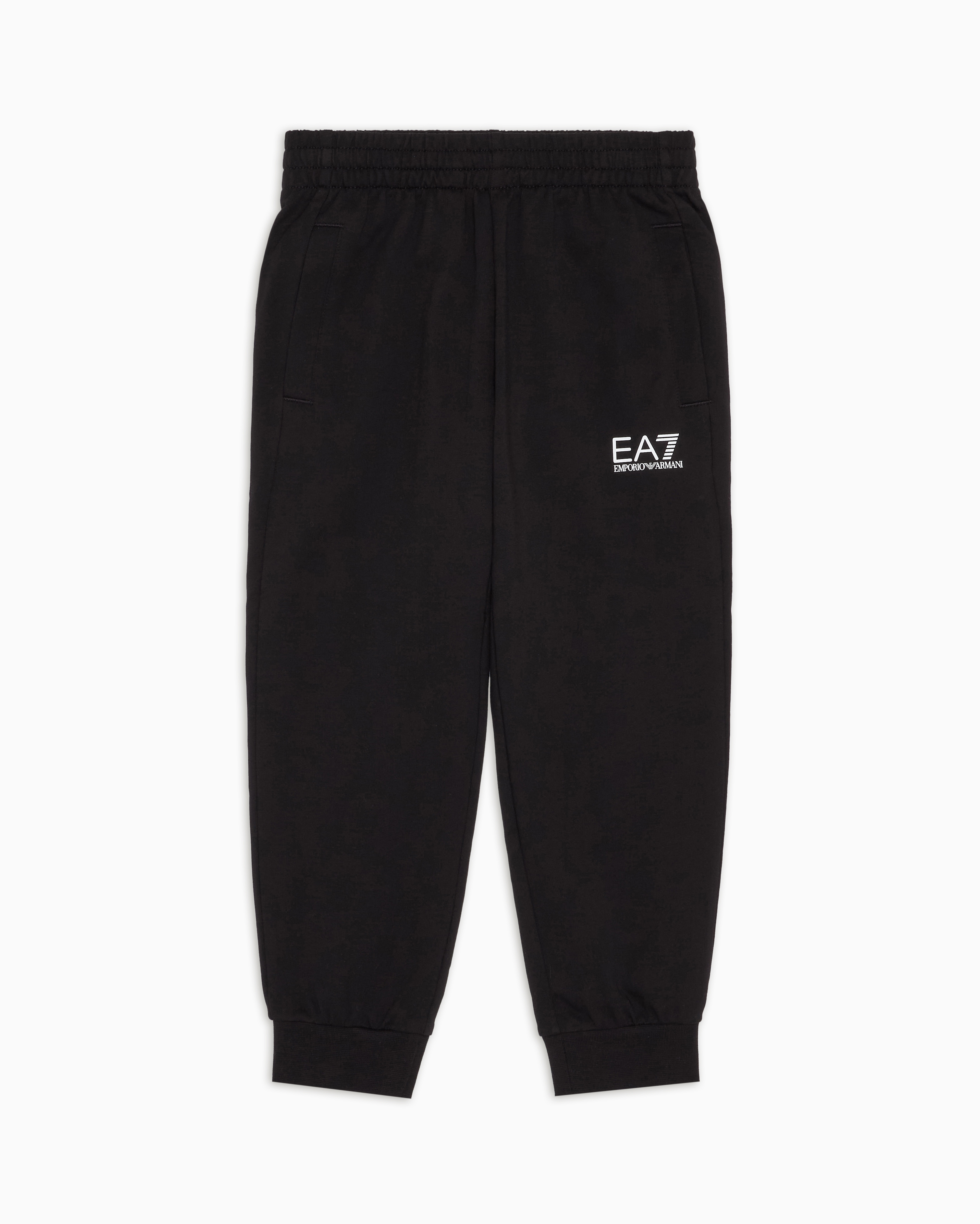 Ea7 Emporio Armani Boys Black Cotton Monogram Joggers In Black