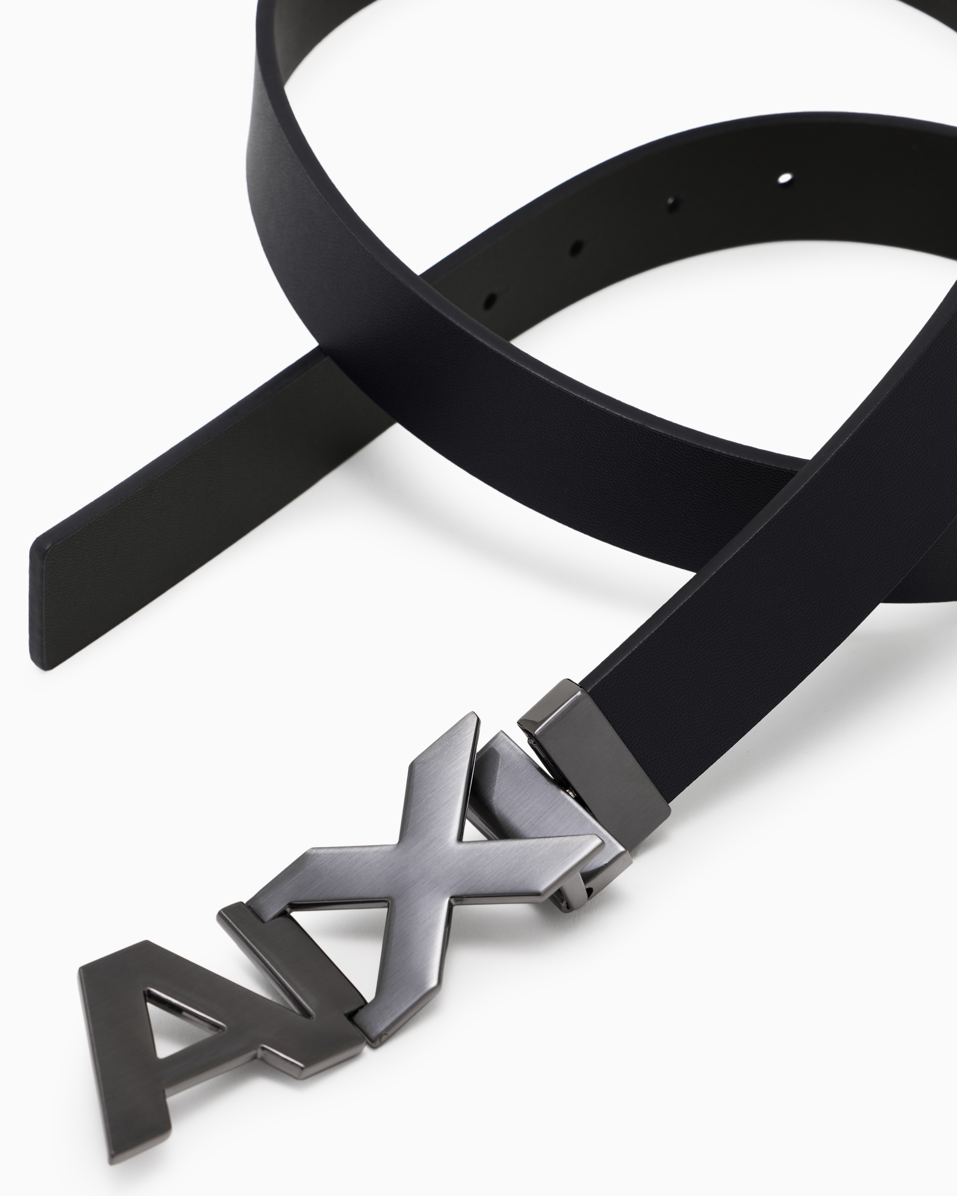 Armani Exchange - Reversible leather belt with satin metal logo buckle, Man, Navy Blue, Size: