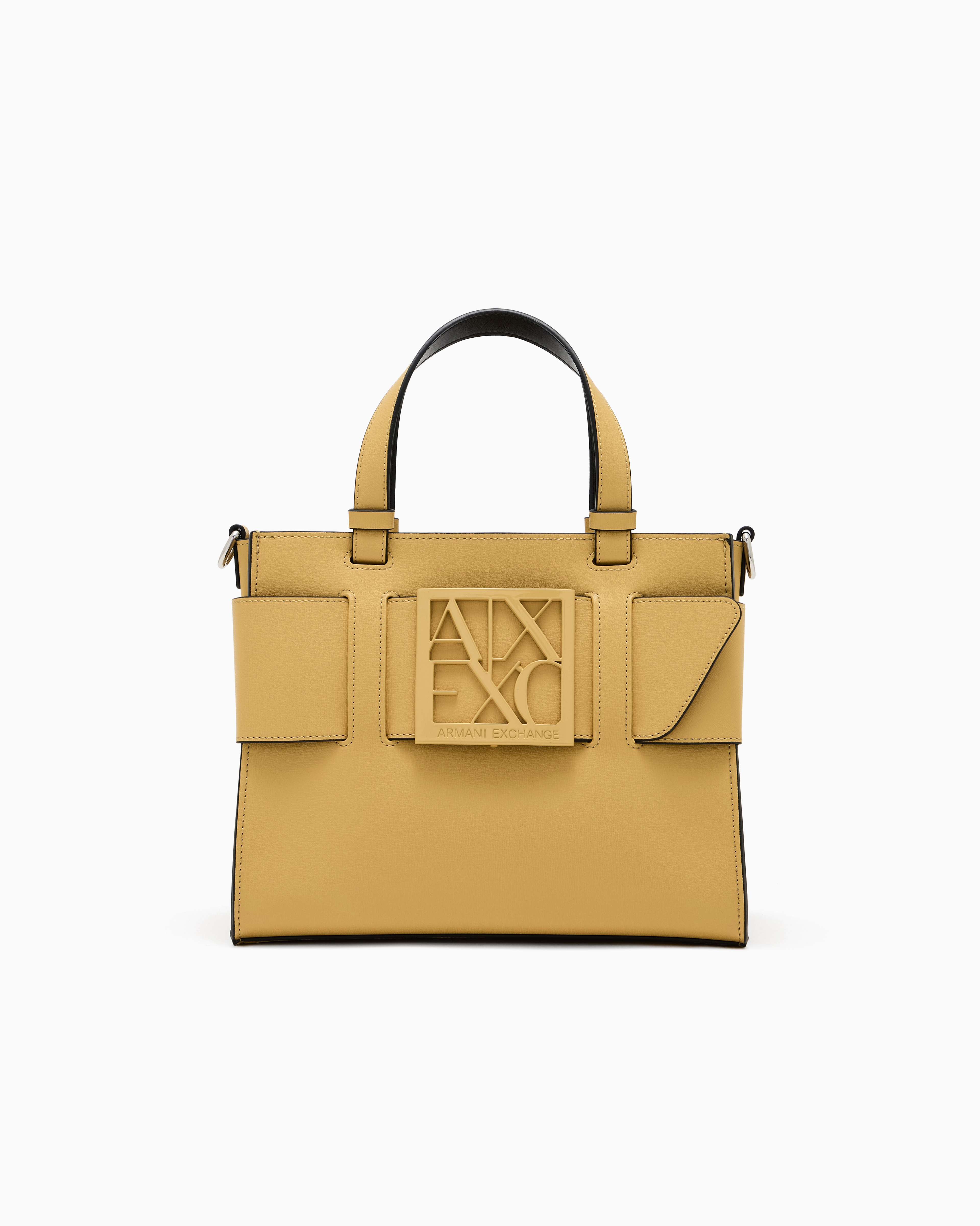 Armani Exchange Medium Tote Bag With Double Handles And Shoulder Strap In Yellow