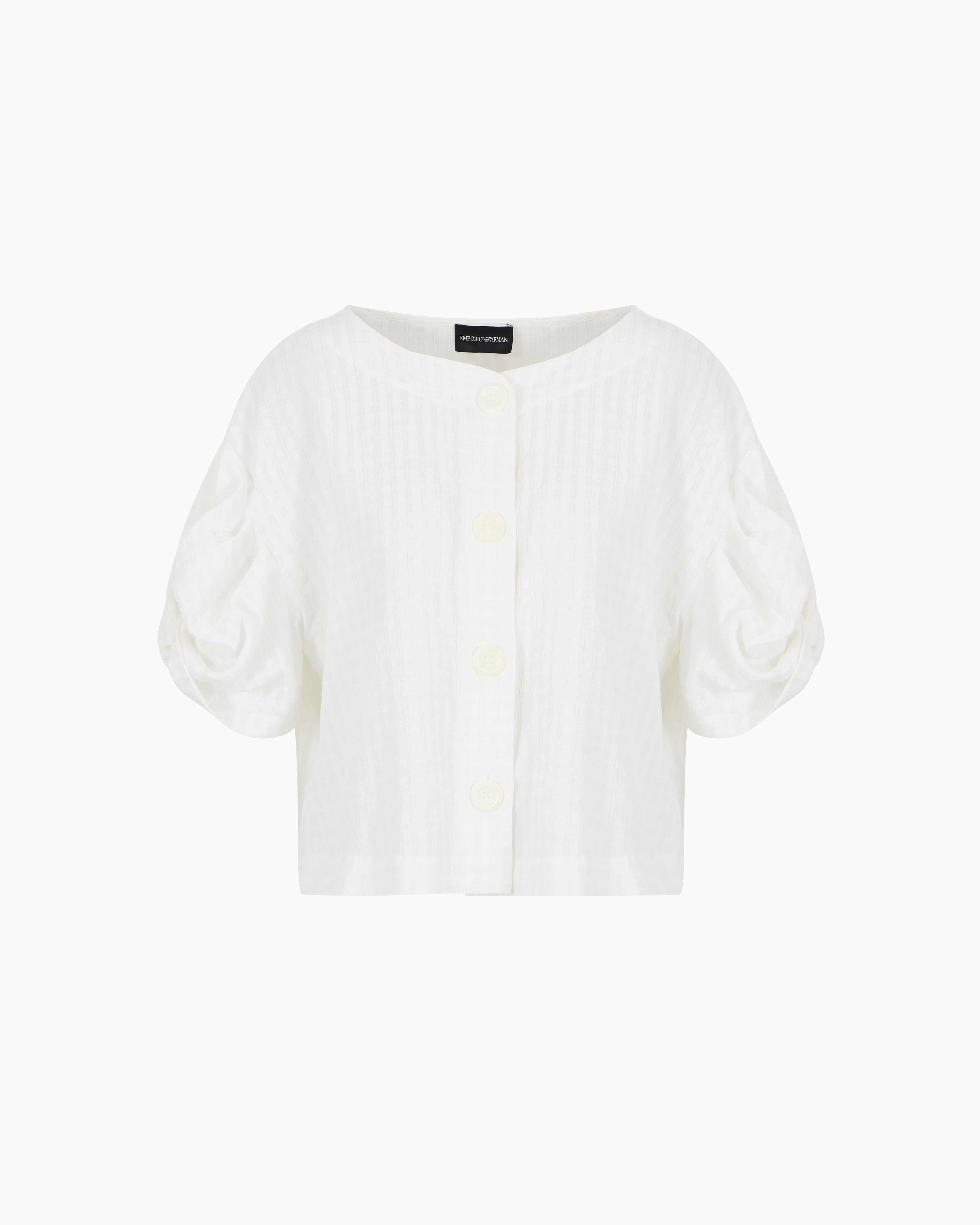 Emporio Armani Shirt Jacket With Check Motif Twisted Sleeves In White