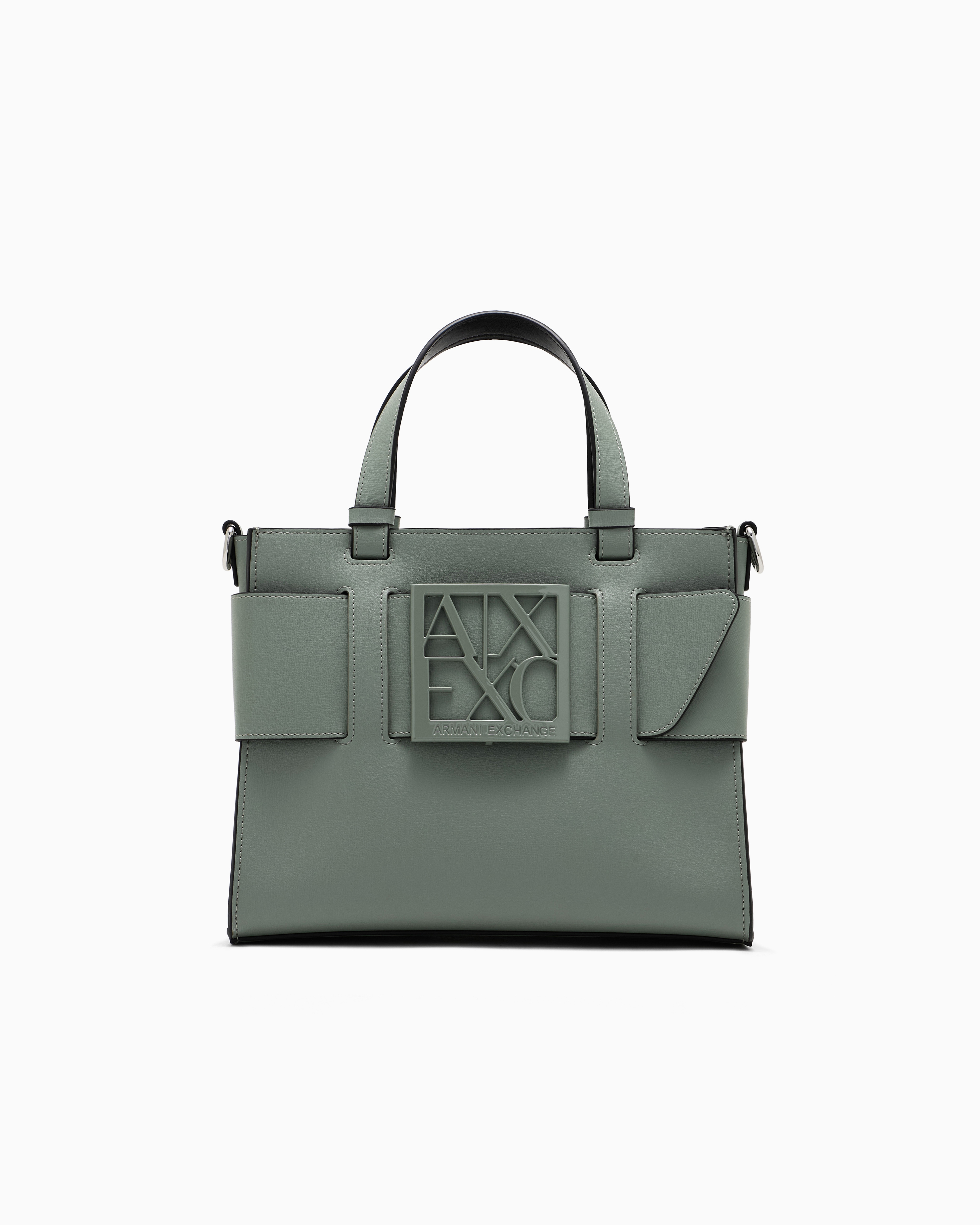 Armani Exchange Medium Tote Bag With Double Handles And Shoulder Strap In Green