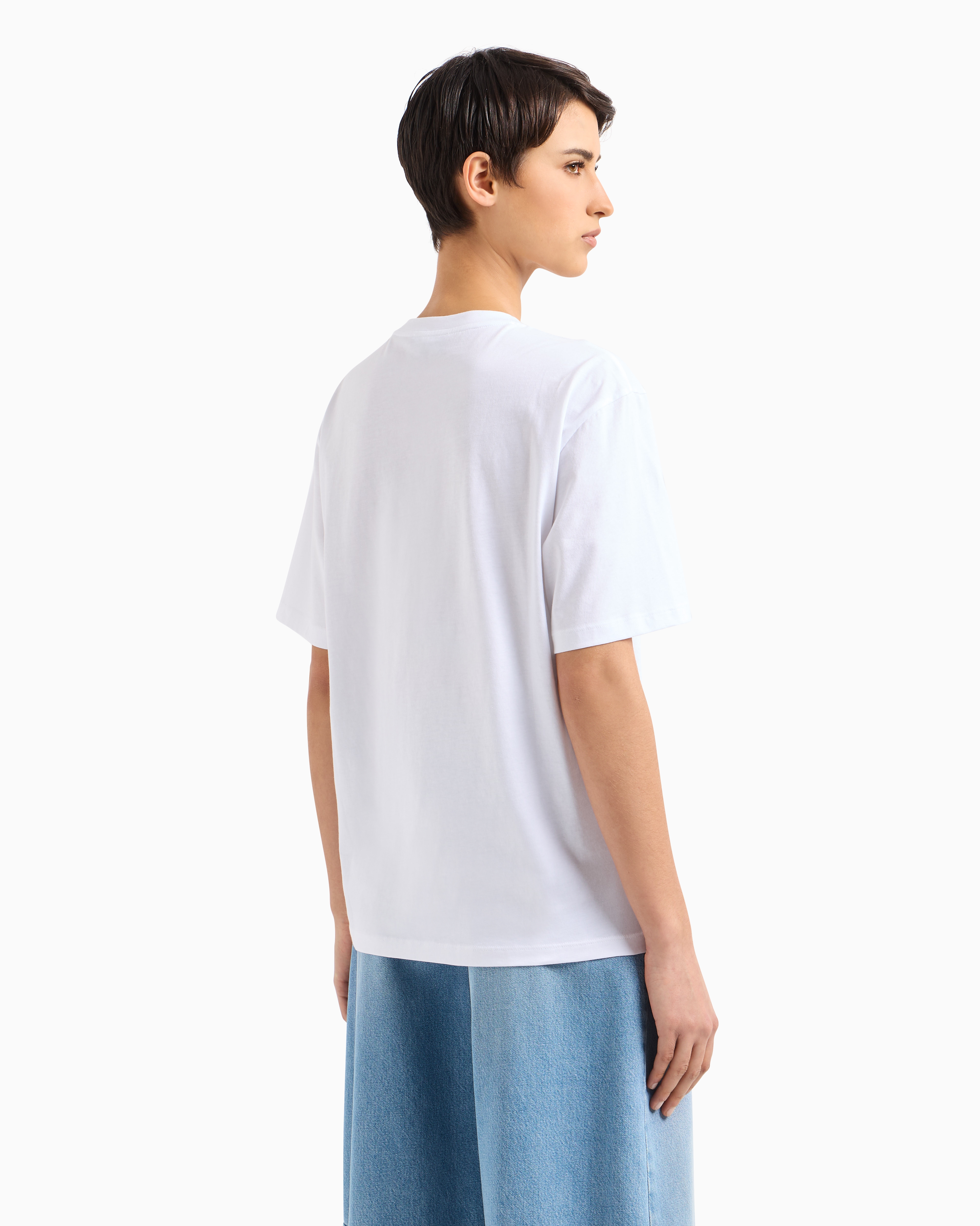 Tシャツ・カットソー EMPORIO ARMANI Woman T-Shirt Blue EW001521AF12571 UB115 ASV Stretch jersey T-shirt with micro-studded logo | Emporio