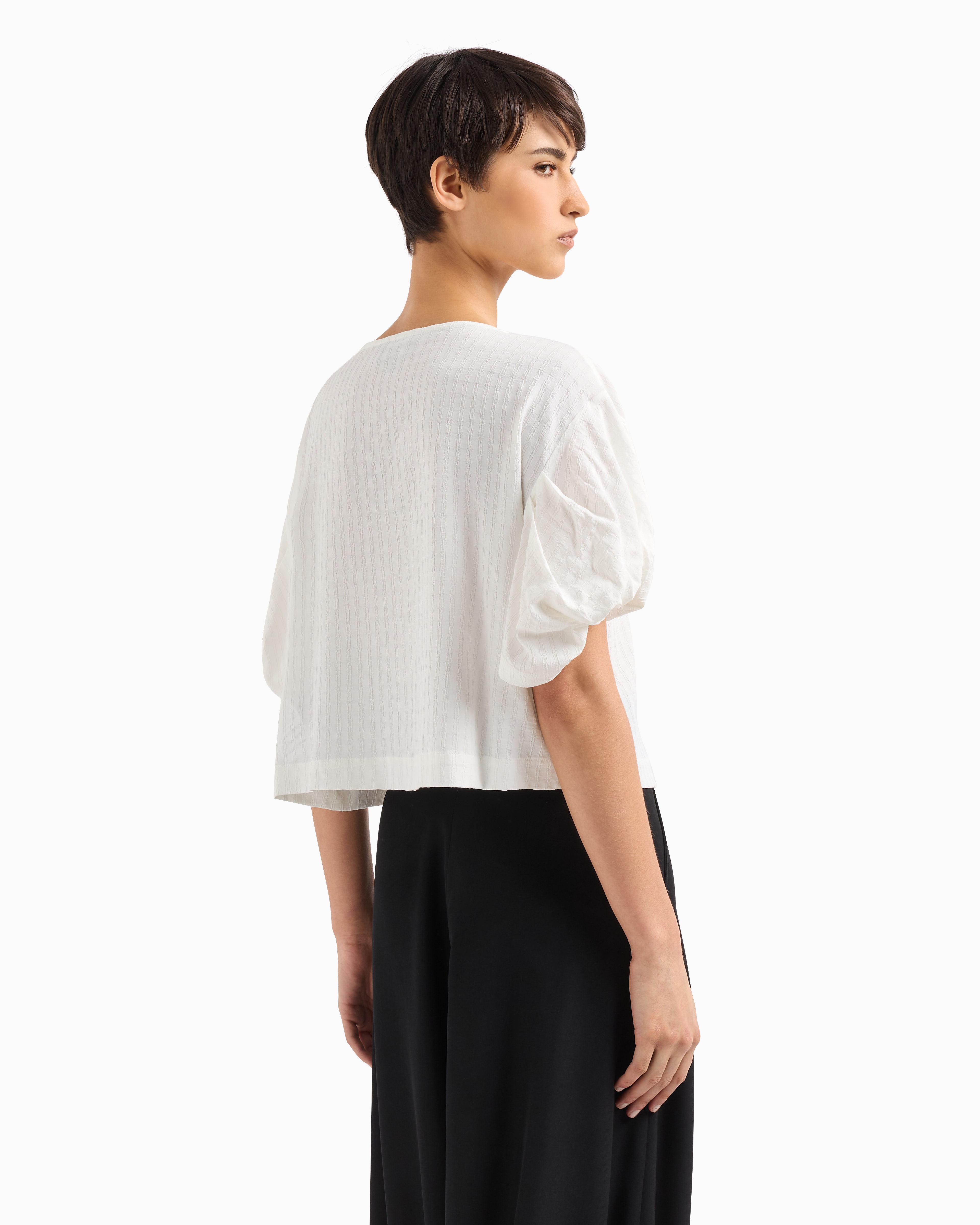 Emporio Armani Shirt Jacket With Check Motif Twisted Sleeves In White