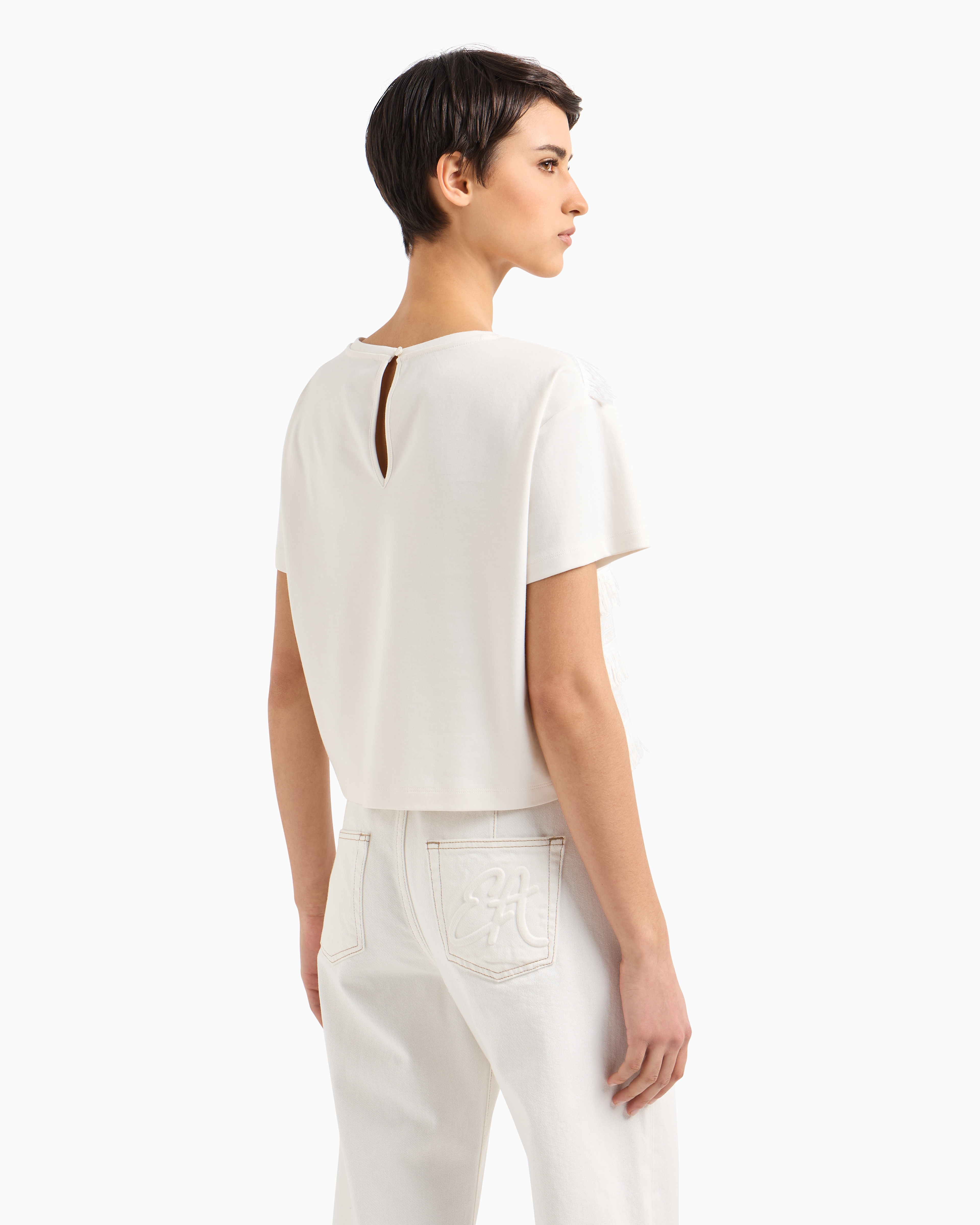 Supima interlock jersey fringed T-shirt | Emporio Armani