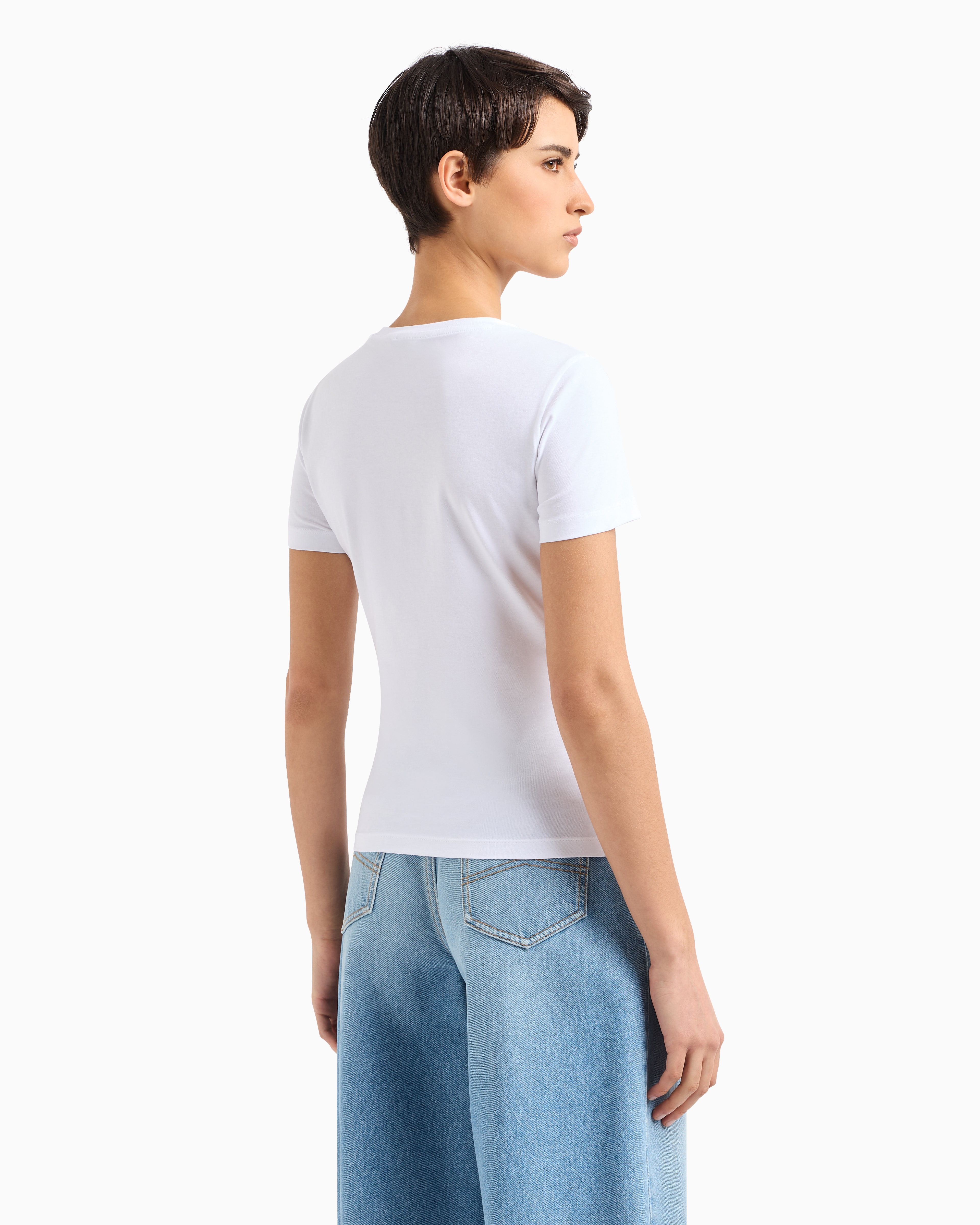 Tシャツ・カットソー EMPORIO ARMANI Woman T-Shirt White EW001521AF12571 U0002 ASV Stretch jersey T-shirt with micro-studded logo | Emporio