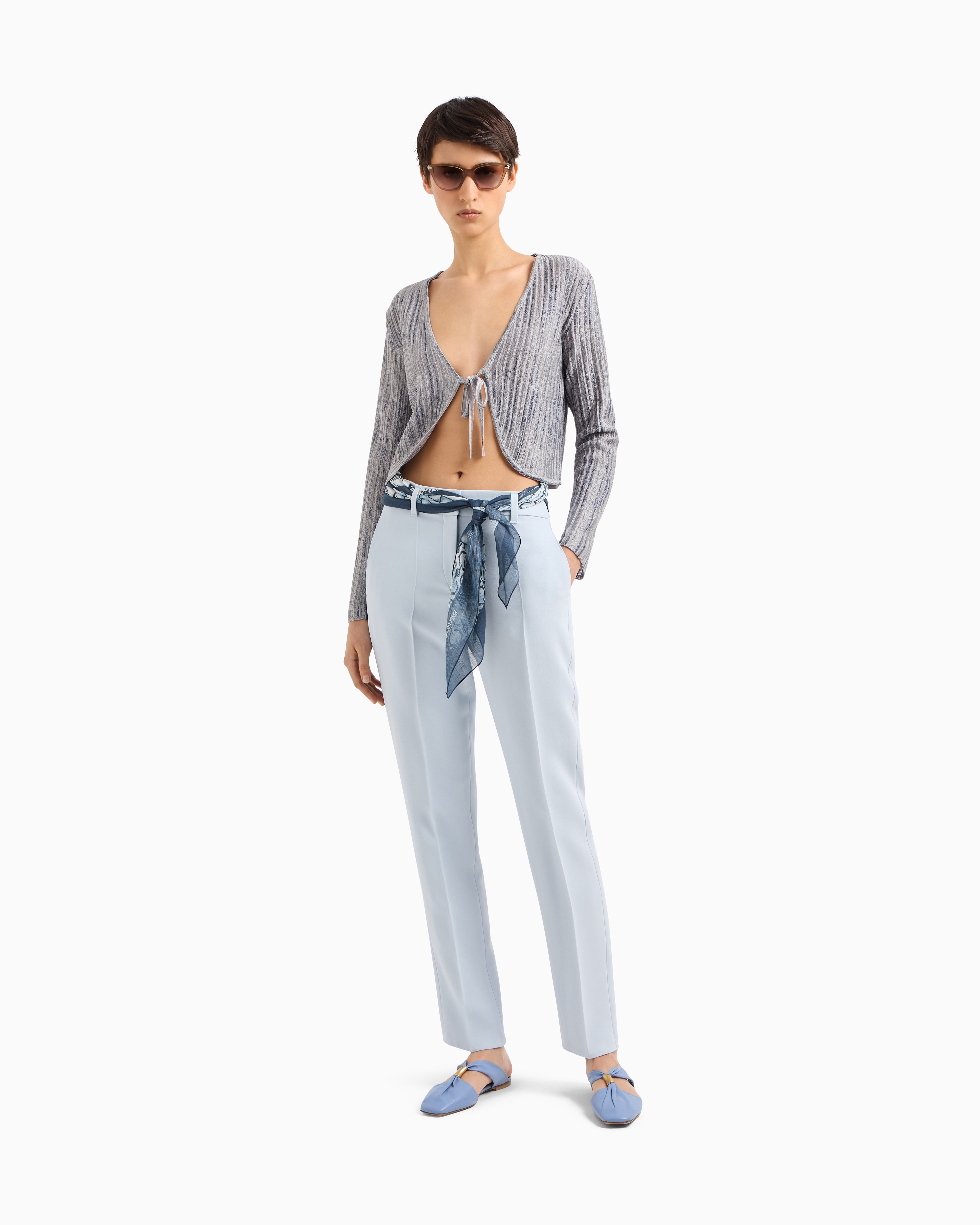 Emporio Armani Cady Crepe Tapered Pants In Light Blue