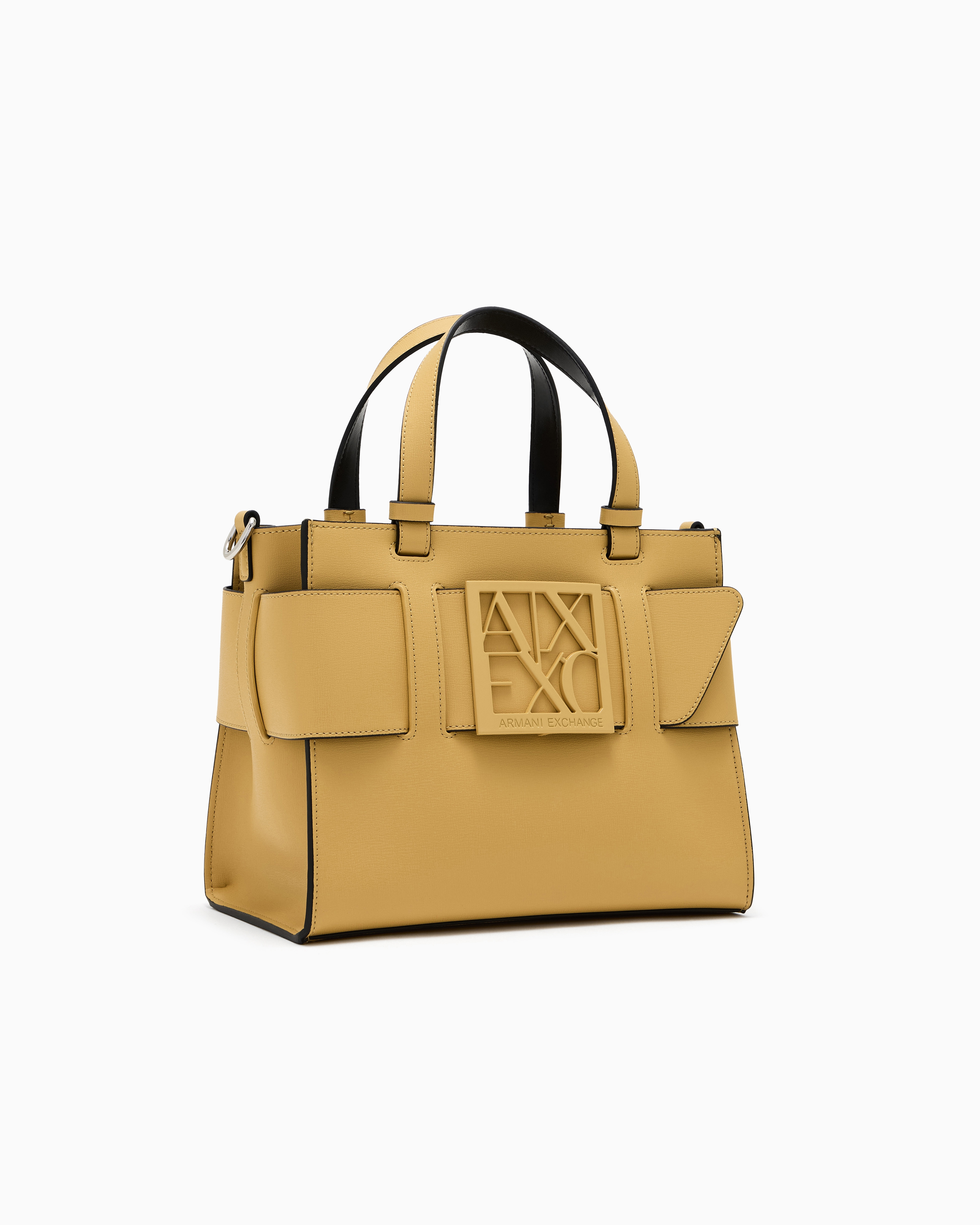 Armani Exchange Medium Tote Bag With Double Handles And Shoulder Strap In Yellow
