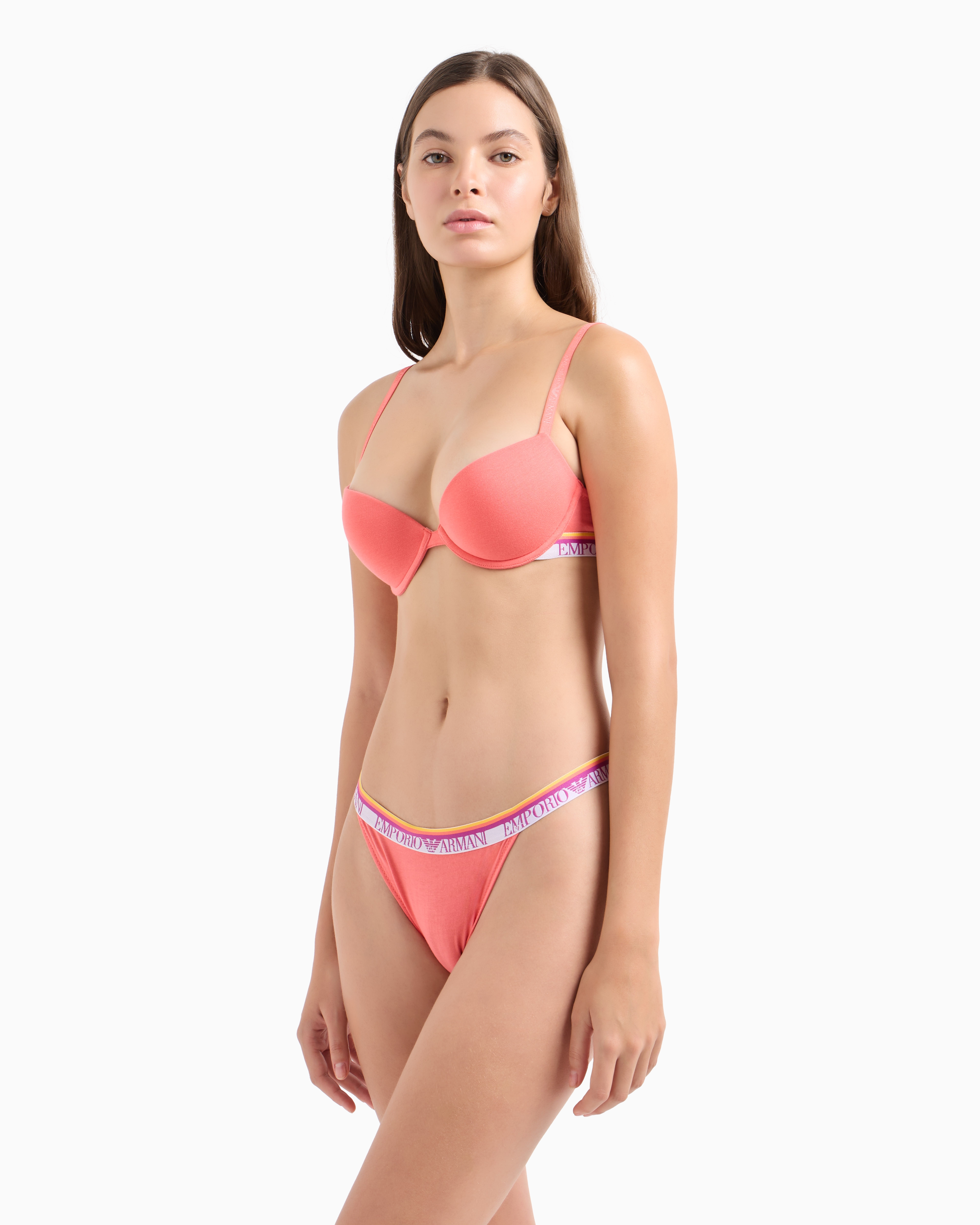 Emporio Armani Asv Iconic Organic-cotton Push-up Bra With Logo Underband