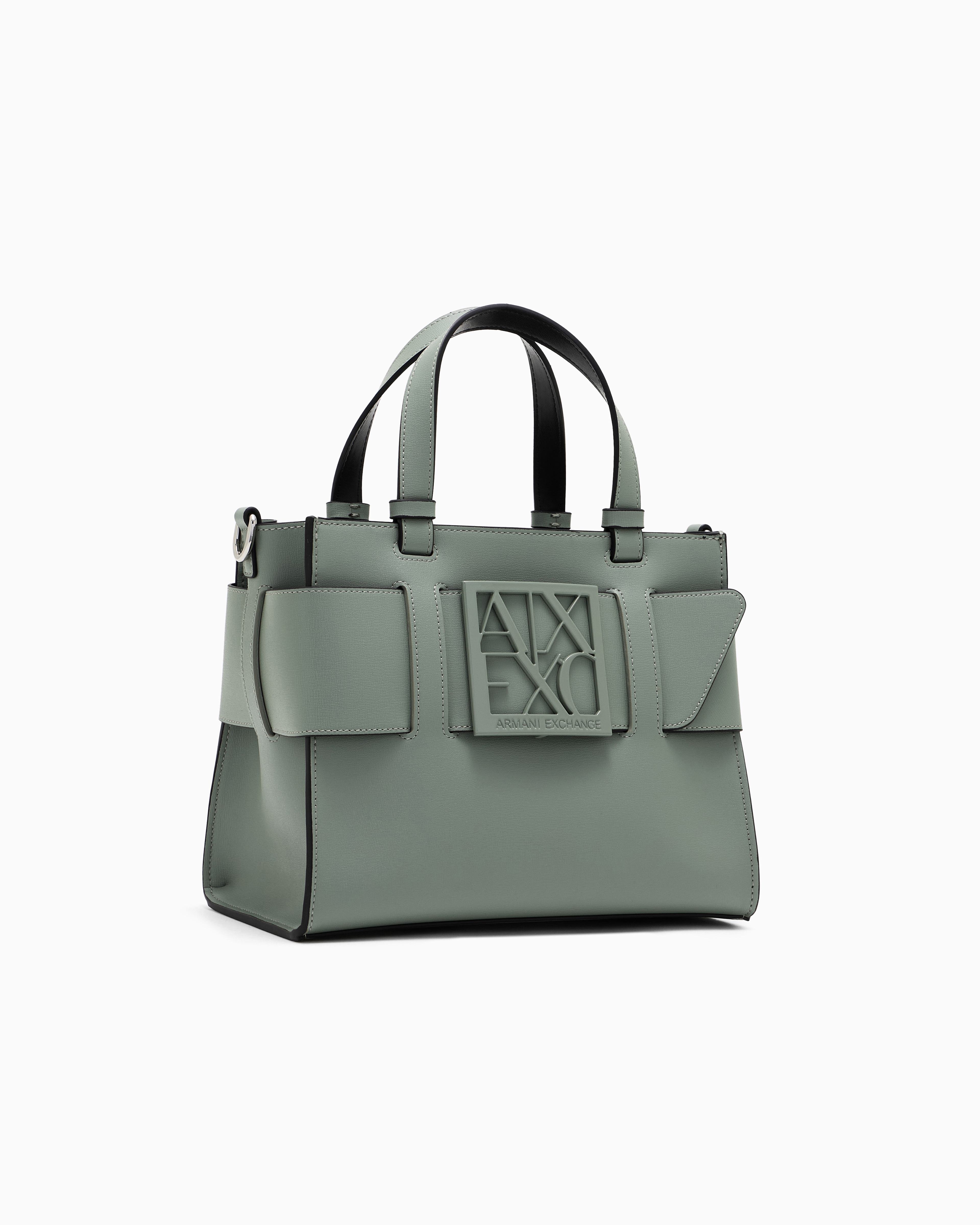 Armani Exchange Medium Tote Bag With Double Handles And Shoulder Strap In Green