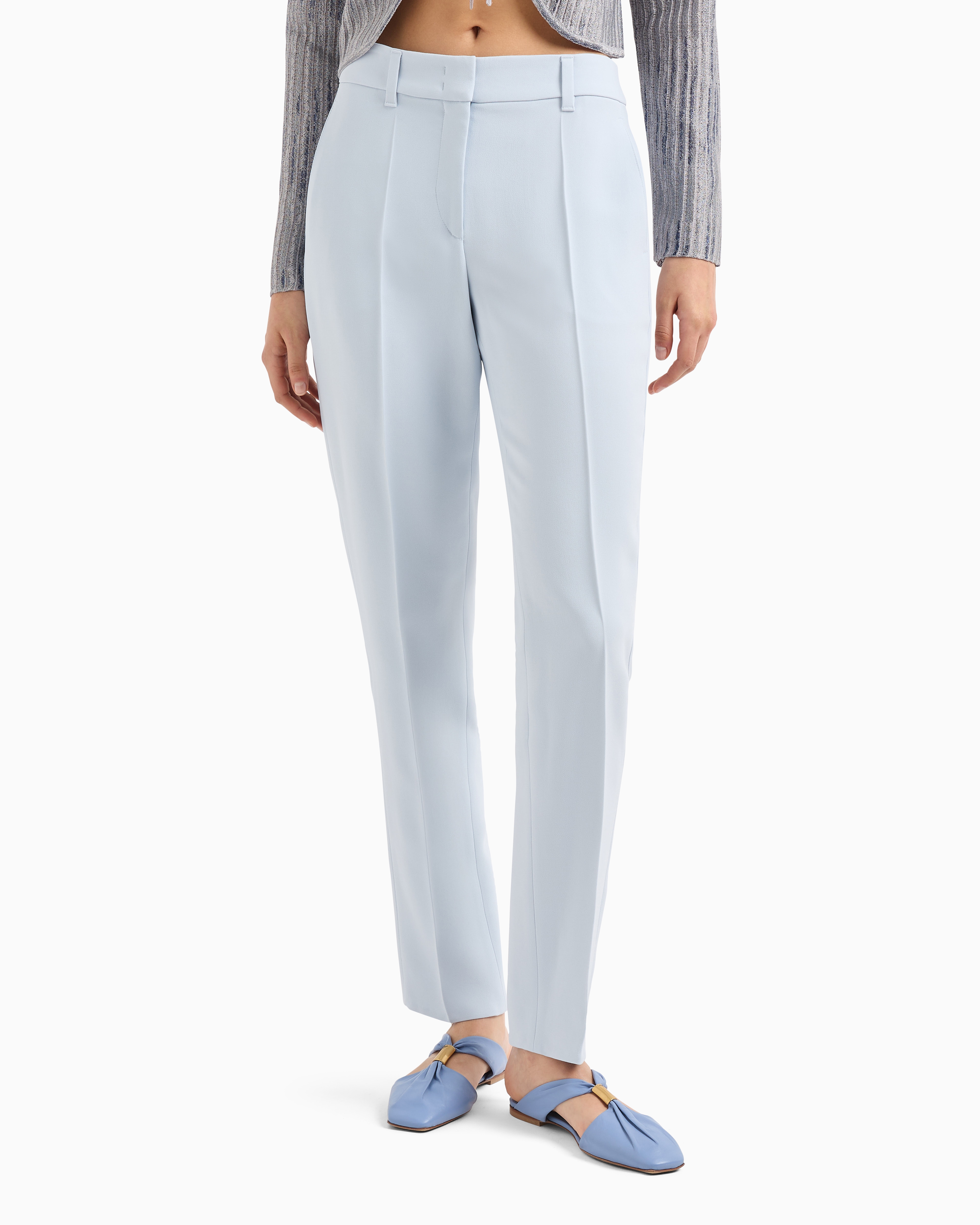 Emporio Armani Cady Crepe Tapered Pants In Light Blue