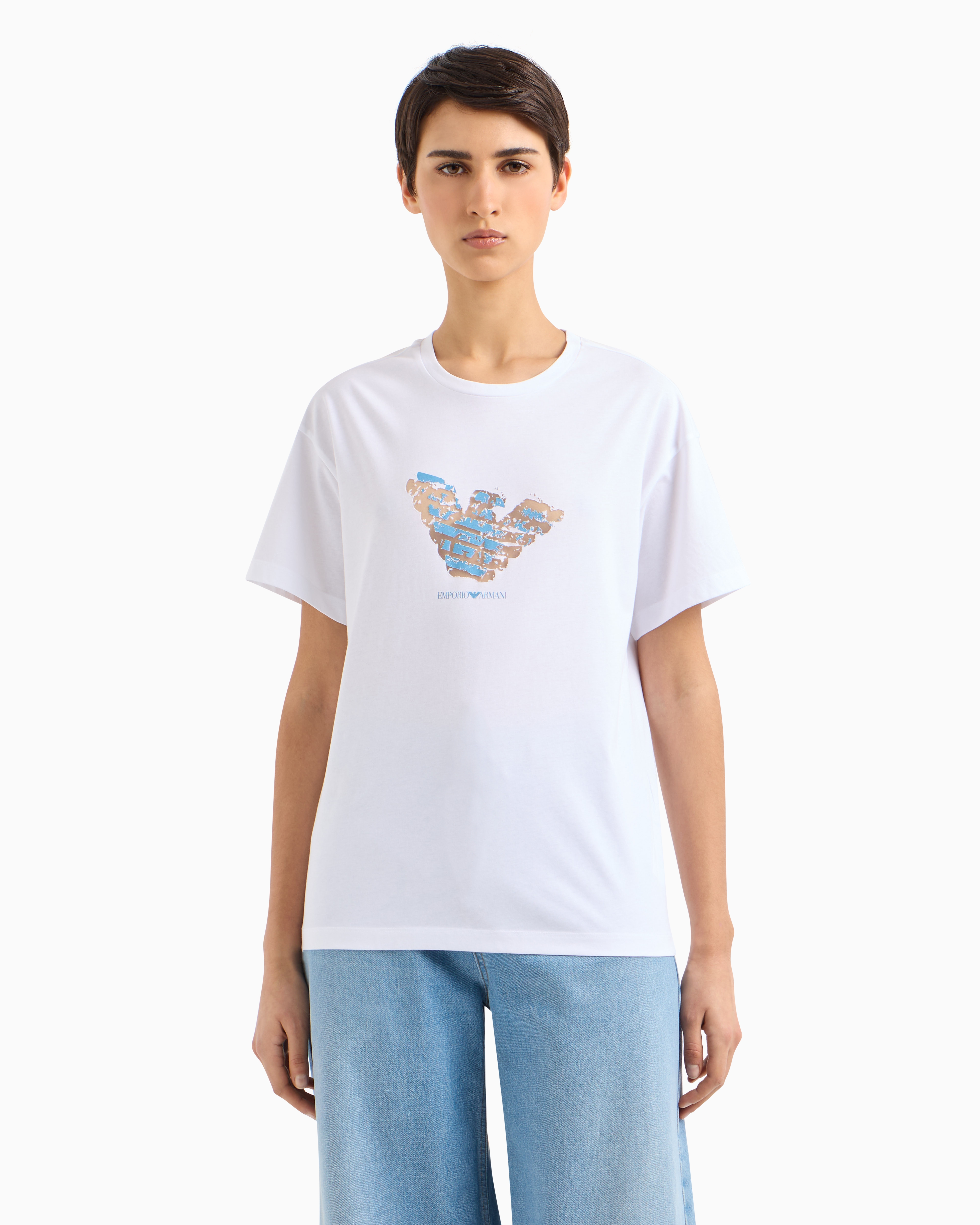Tシャツ・カットソー EMPORIO ARMANI Woman T-Shirt White EW001521AF12571 U0002 Emporio Armani logo-print short-sleeve T-shirt | White