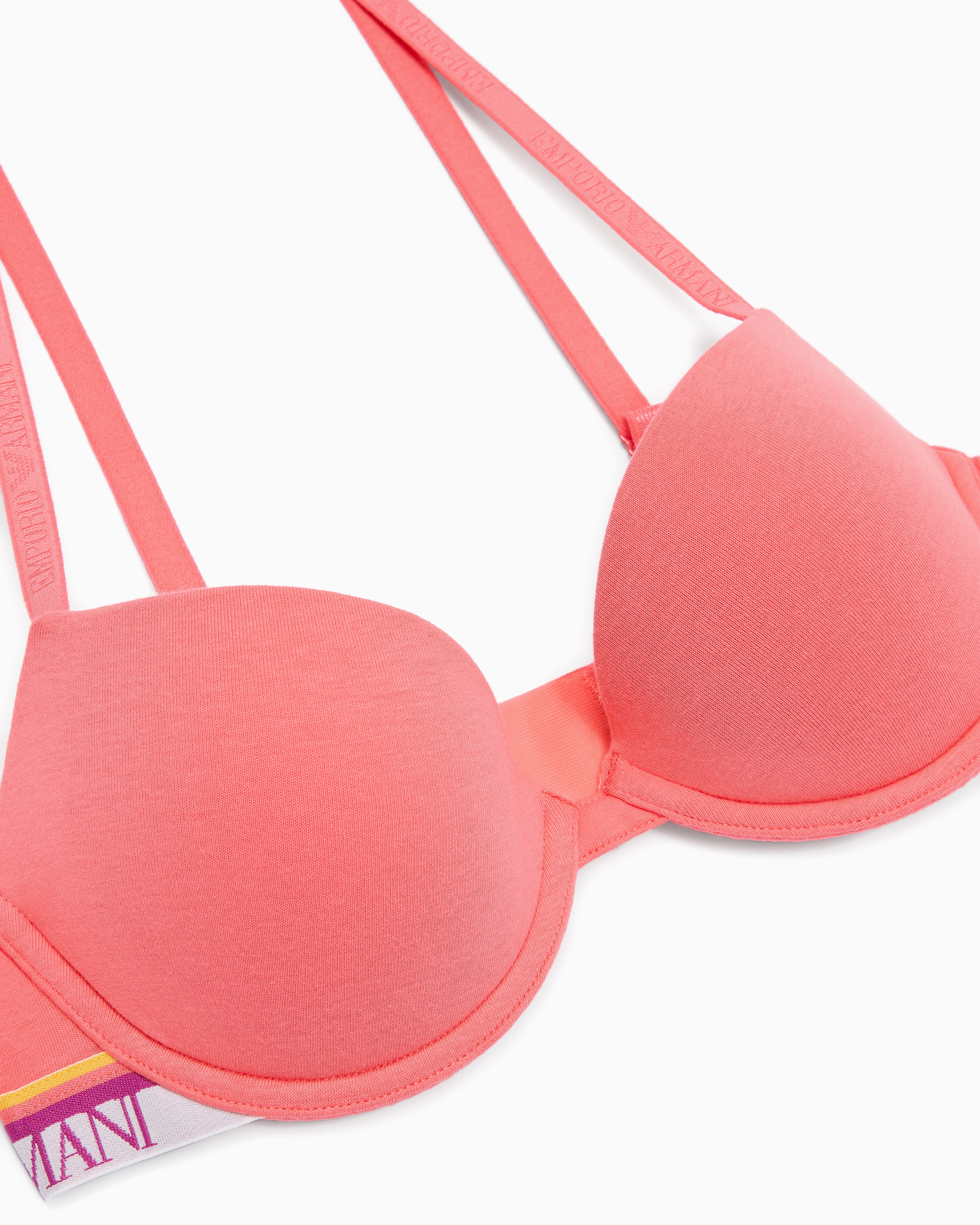 Emporio Armani Asv Iconic Organic-cotton Push-up Bra With Logo Underband