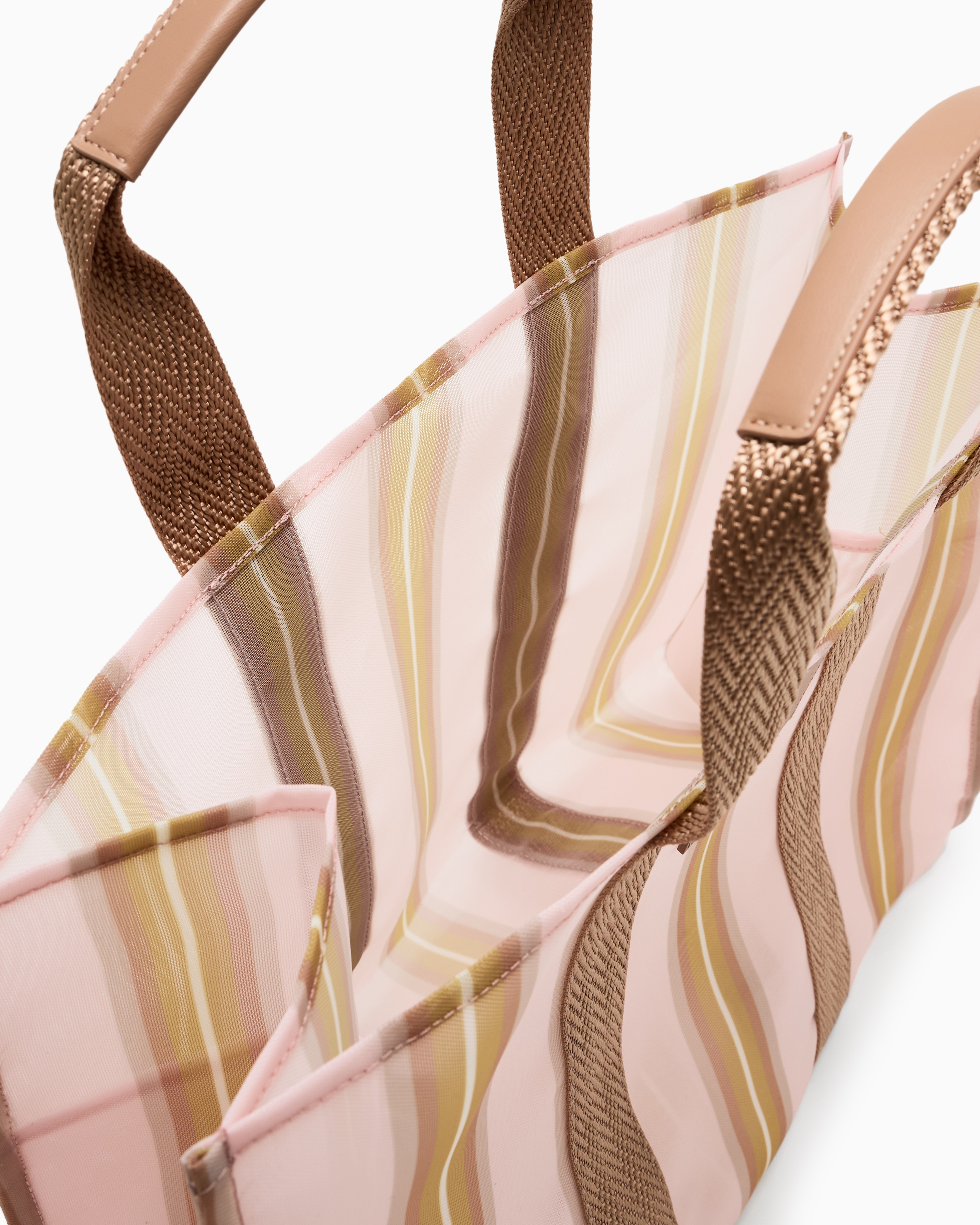 Armani Exchange - Transparent striped fabric shopper bag, Woman, Pink, Size: TU