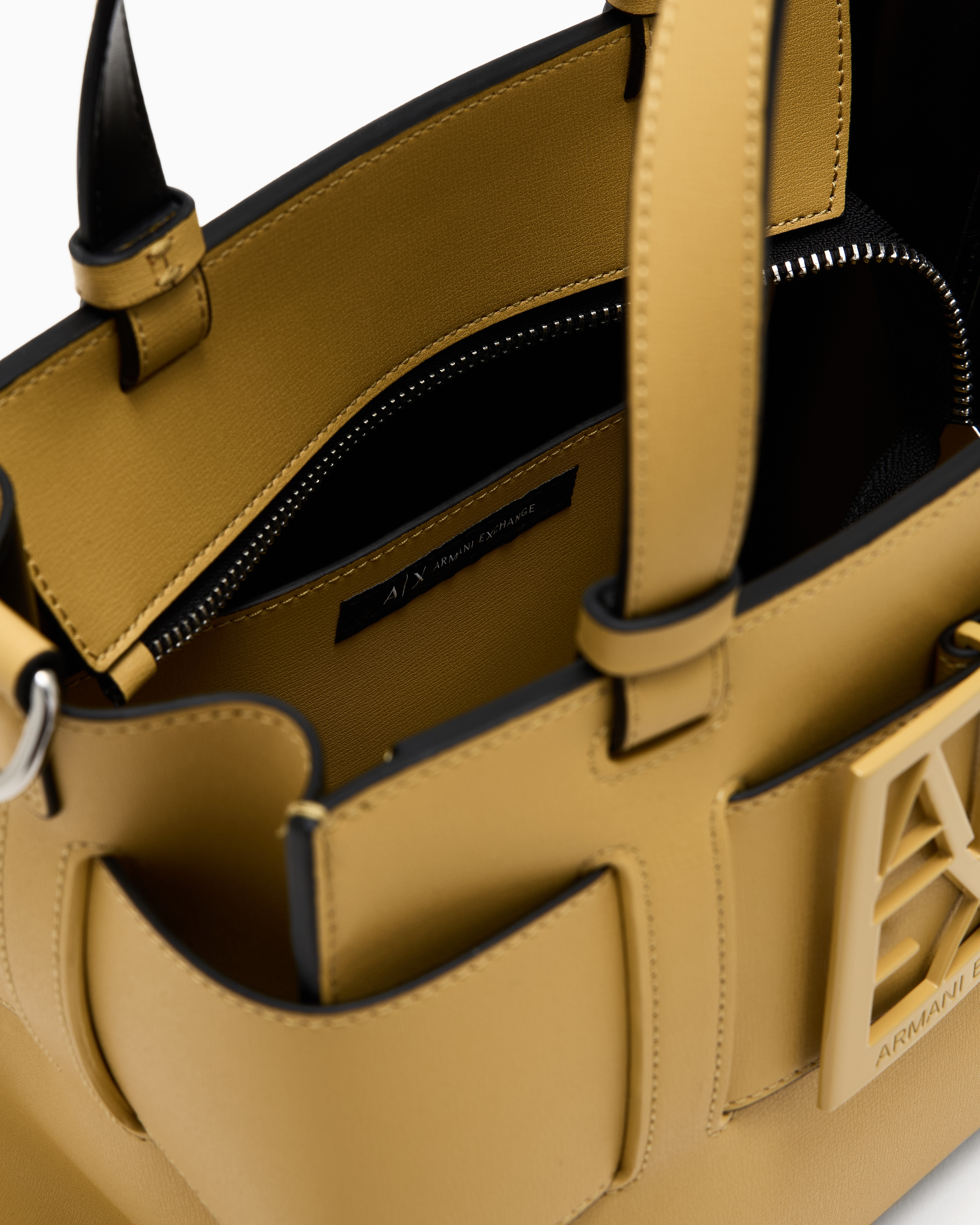 Armani Exchange Medium Tote Bag With Double Handles And Shoulder Strap In Yellow