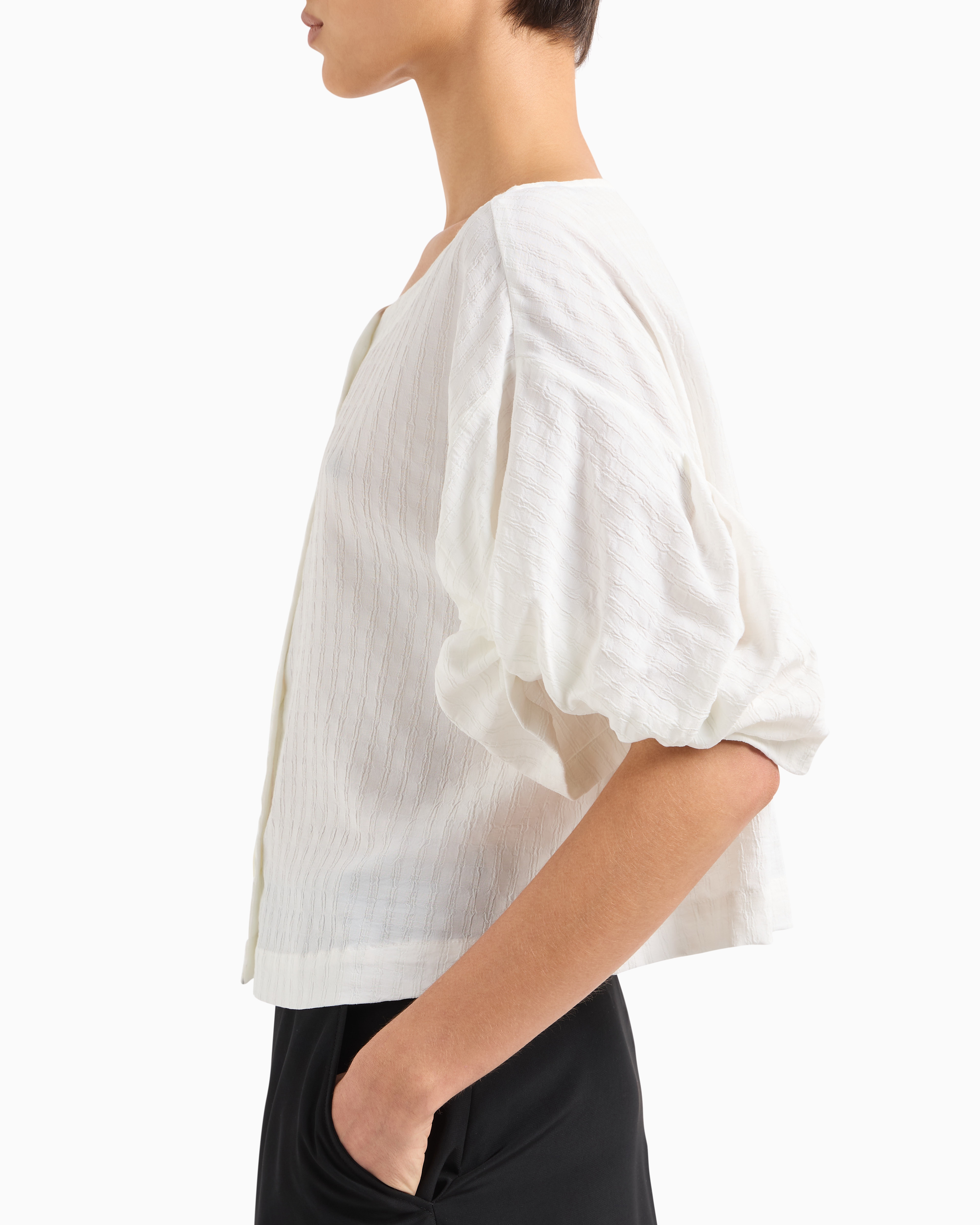 Emporio Armani Shirt Jacket With Check Motif Twisted Sleeves In White