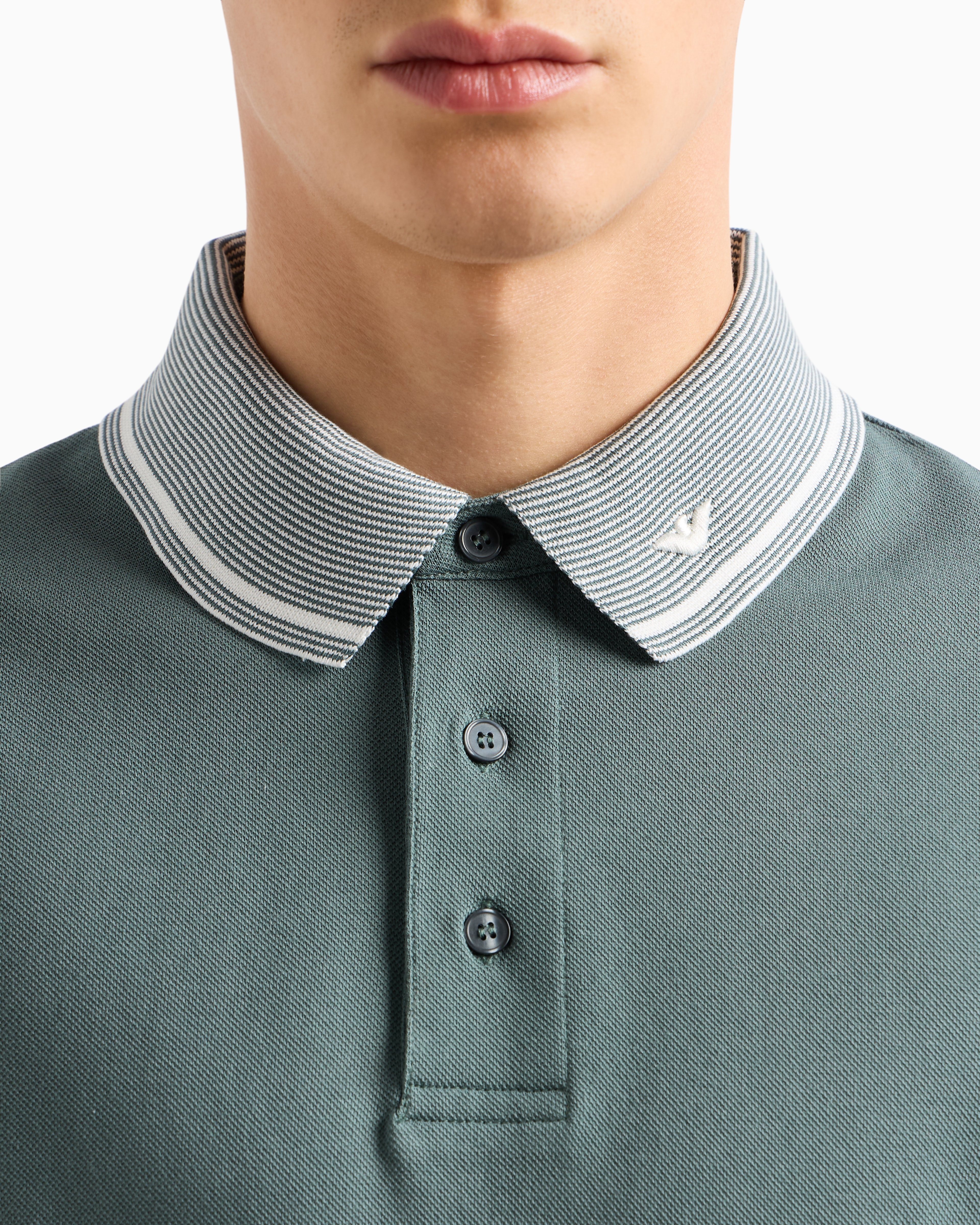 Emporio Armani - Piqué polo shirt with piped collar, Man, Green, Size: