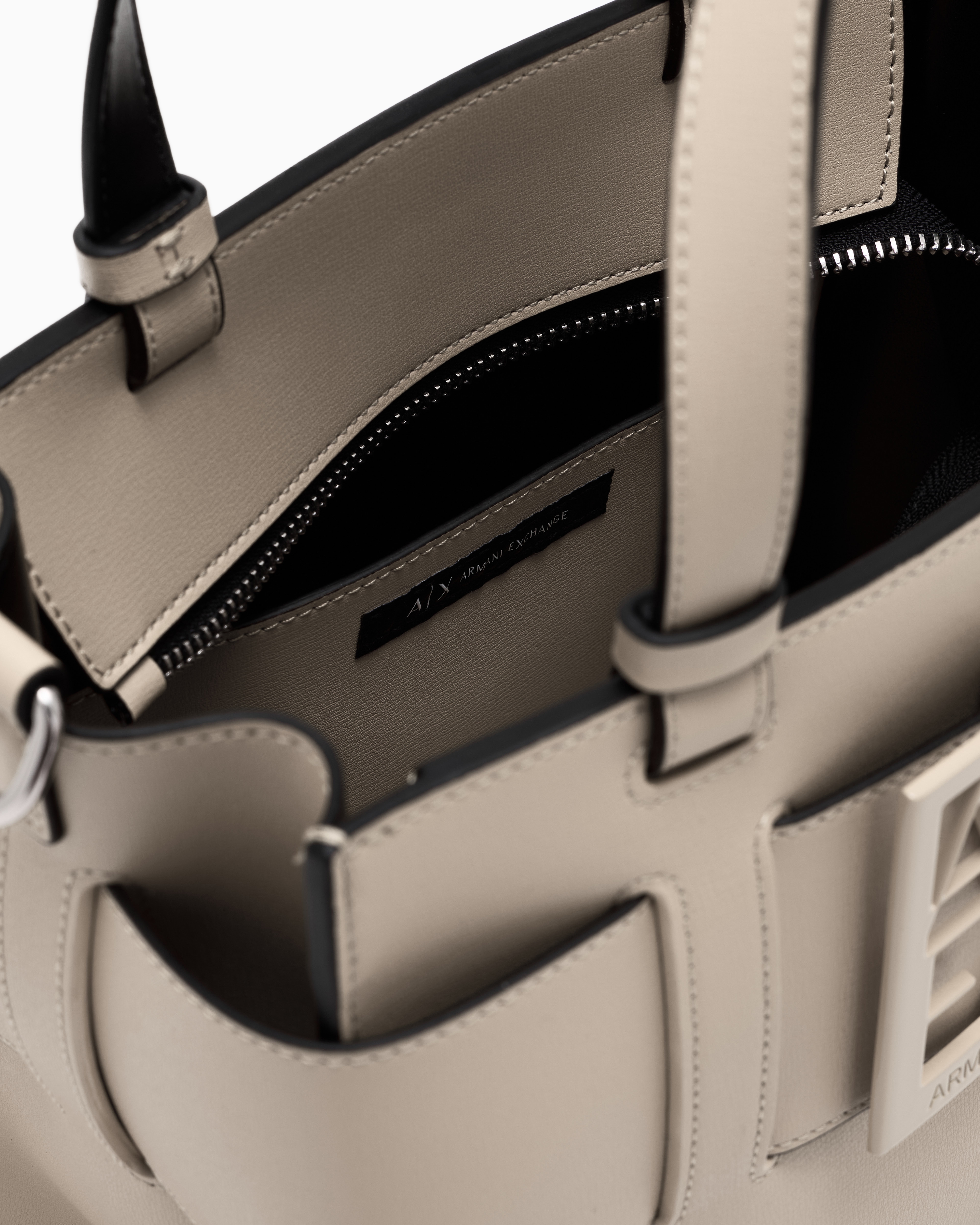 Armani Exchange Medium Tote Bag With Double Handles And Shoulder Strap In Beige