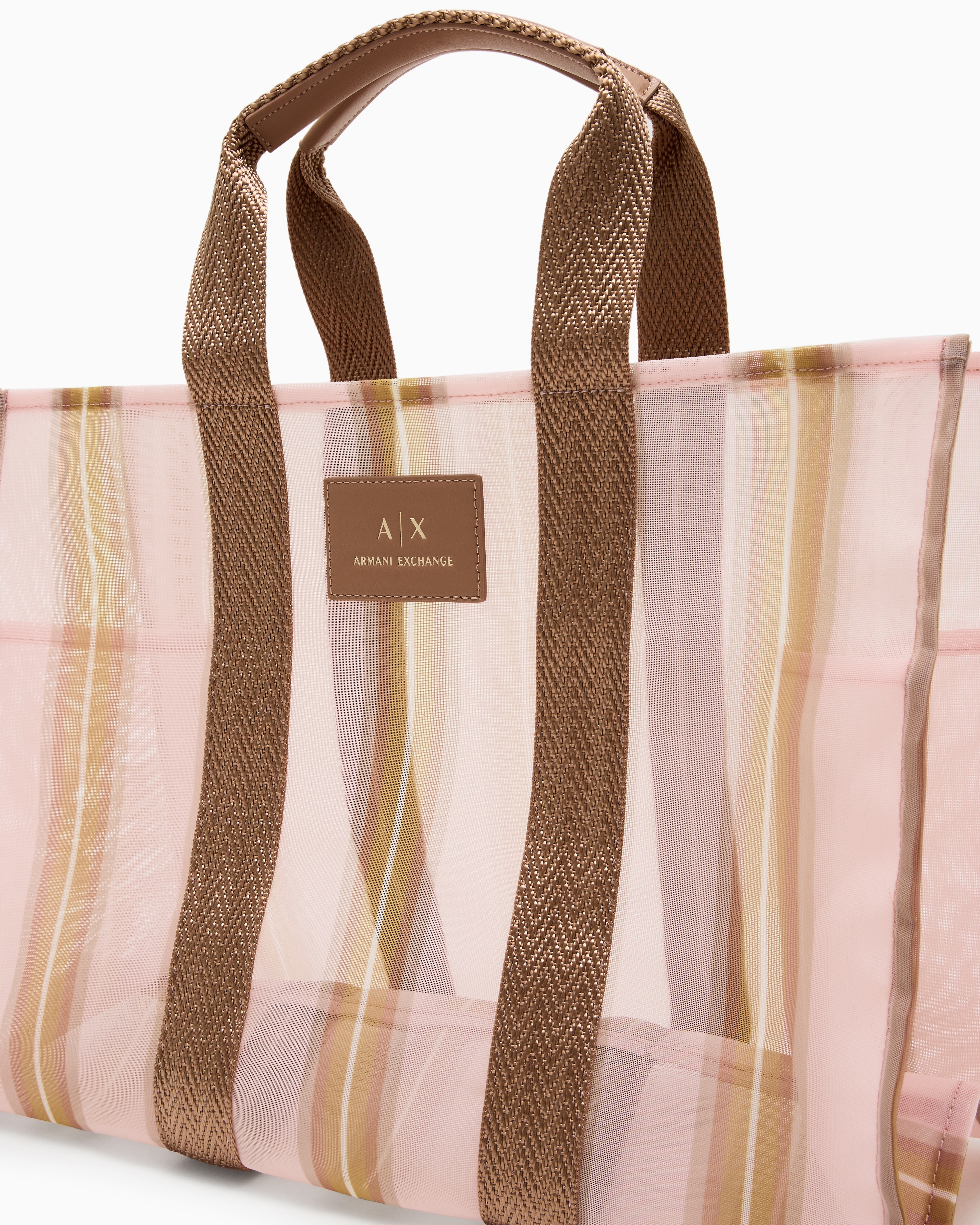 Armani Exchange - Transparent striped fabric shopper bag, Woman, Pink, Size: TU