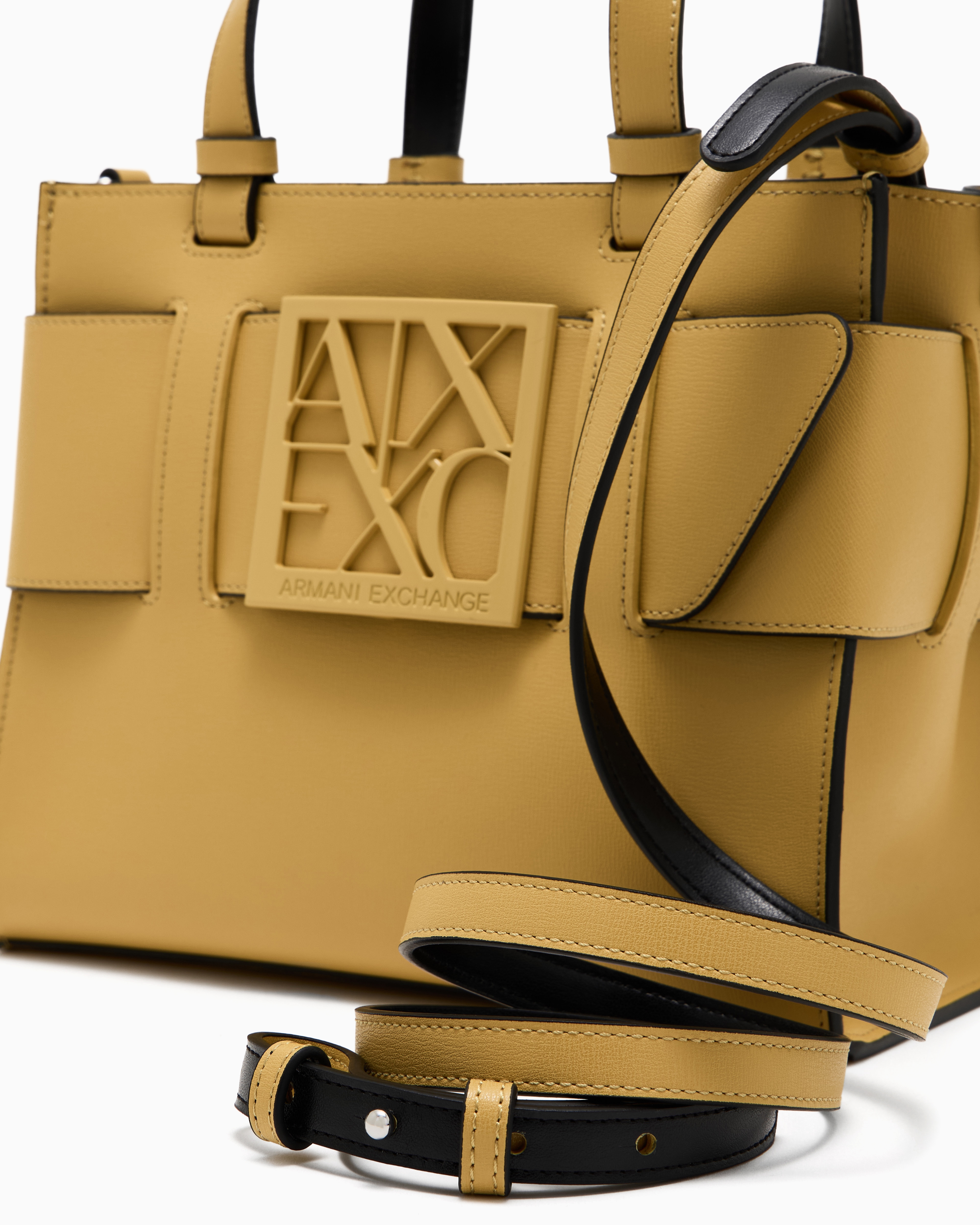 Armani Exchange Medium Tote Bag With Double Handles And Shoulder Strap In Yellow