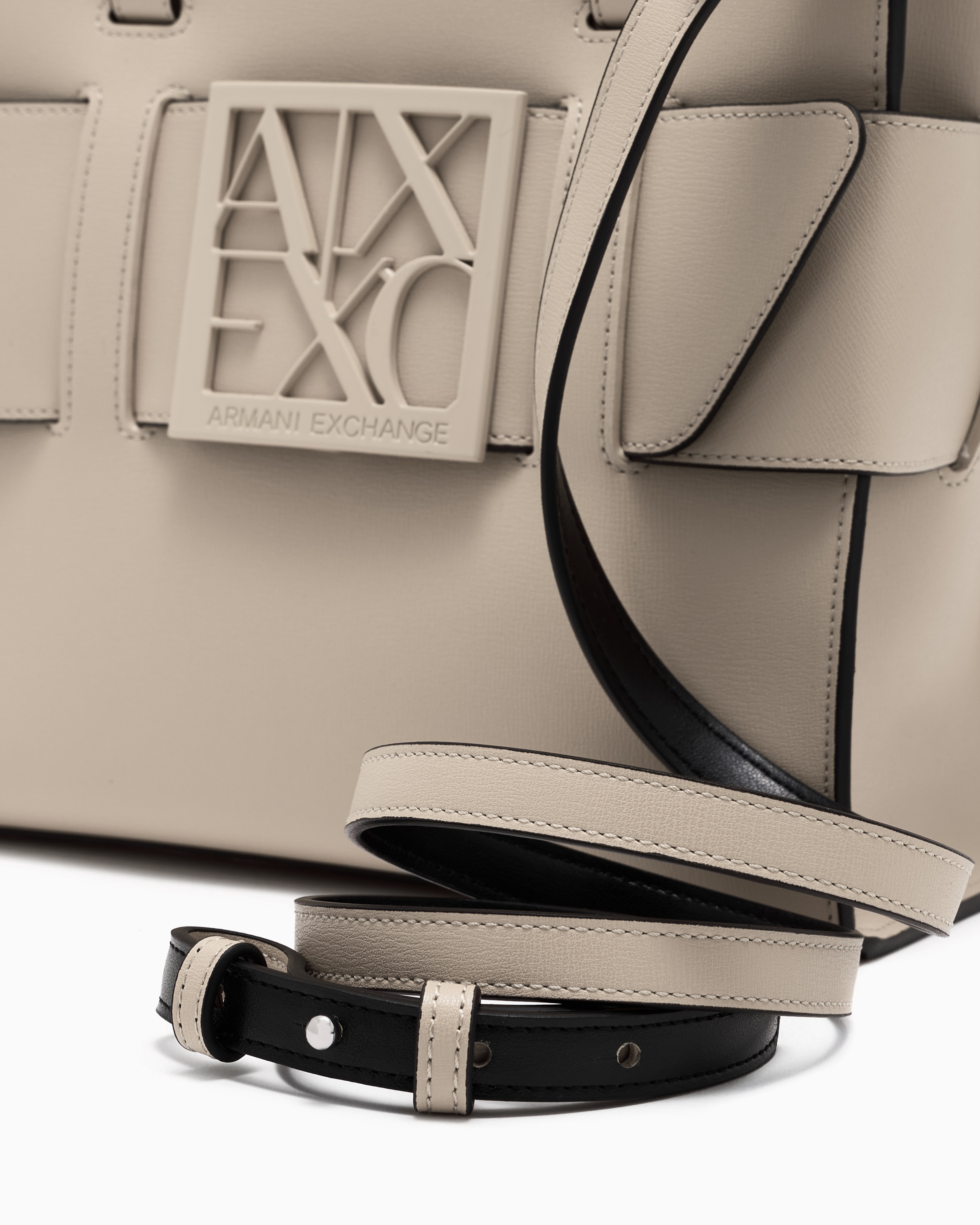 Armani Exchange Medium Tote Bag With Double Handles And Shoulder Strap In Beige