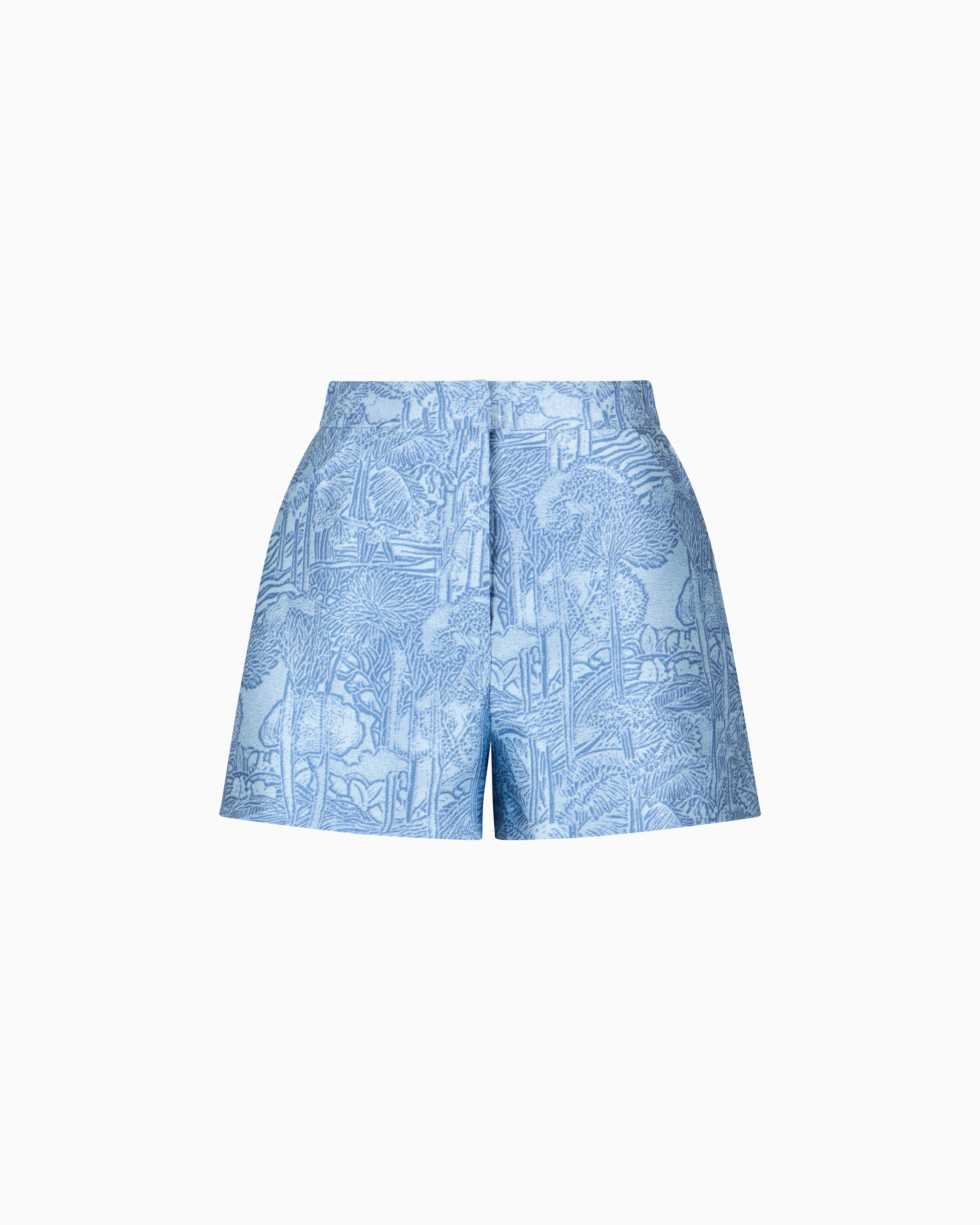 Emporio Armani Jacquard Shorts With An Exotic Motif In Blue