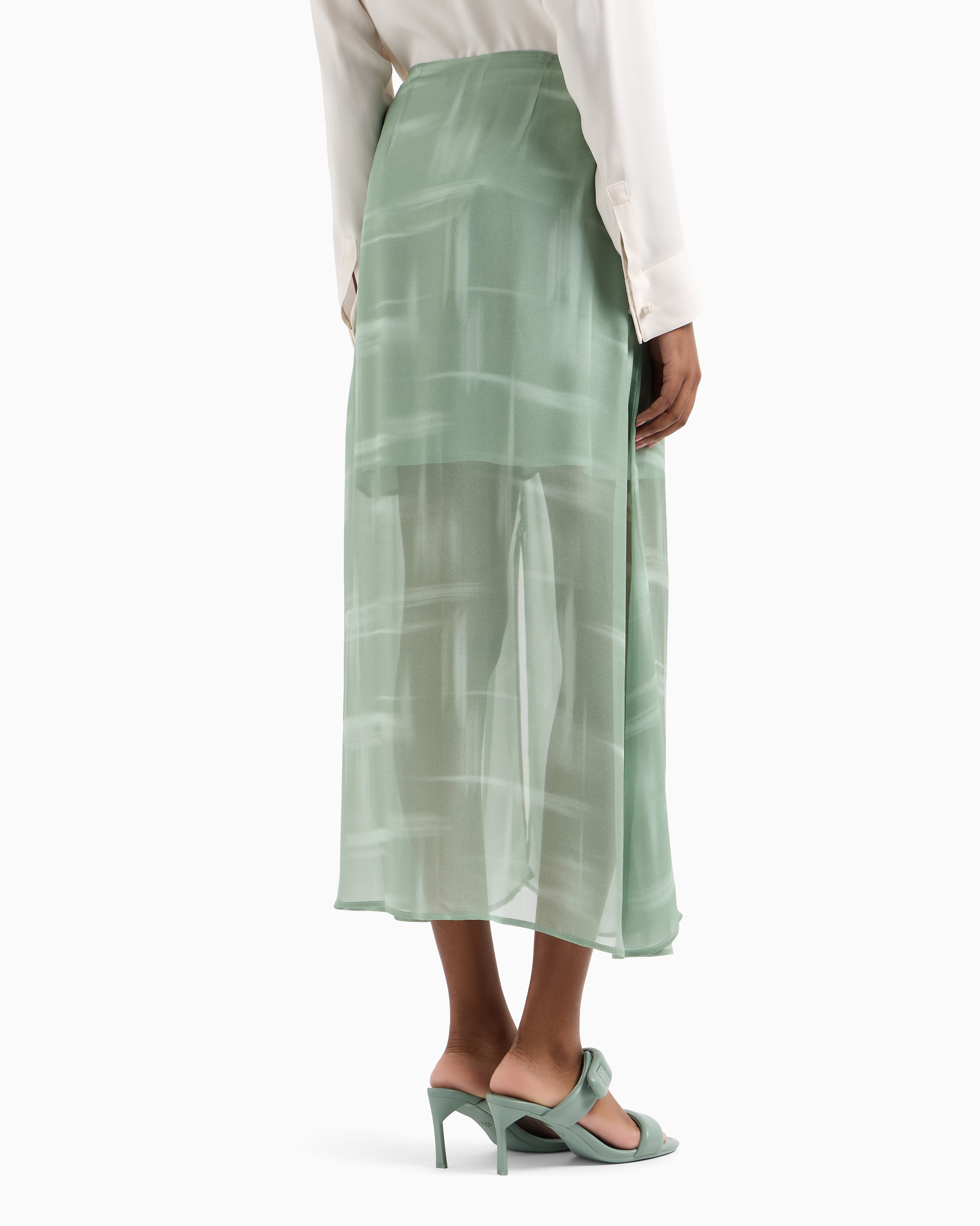 Armani Exchange Graphic-print Midi Skirt In Green