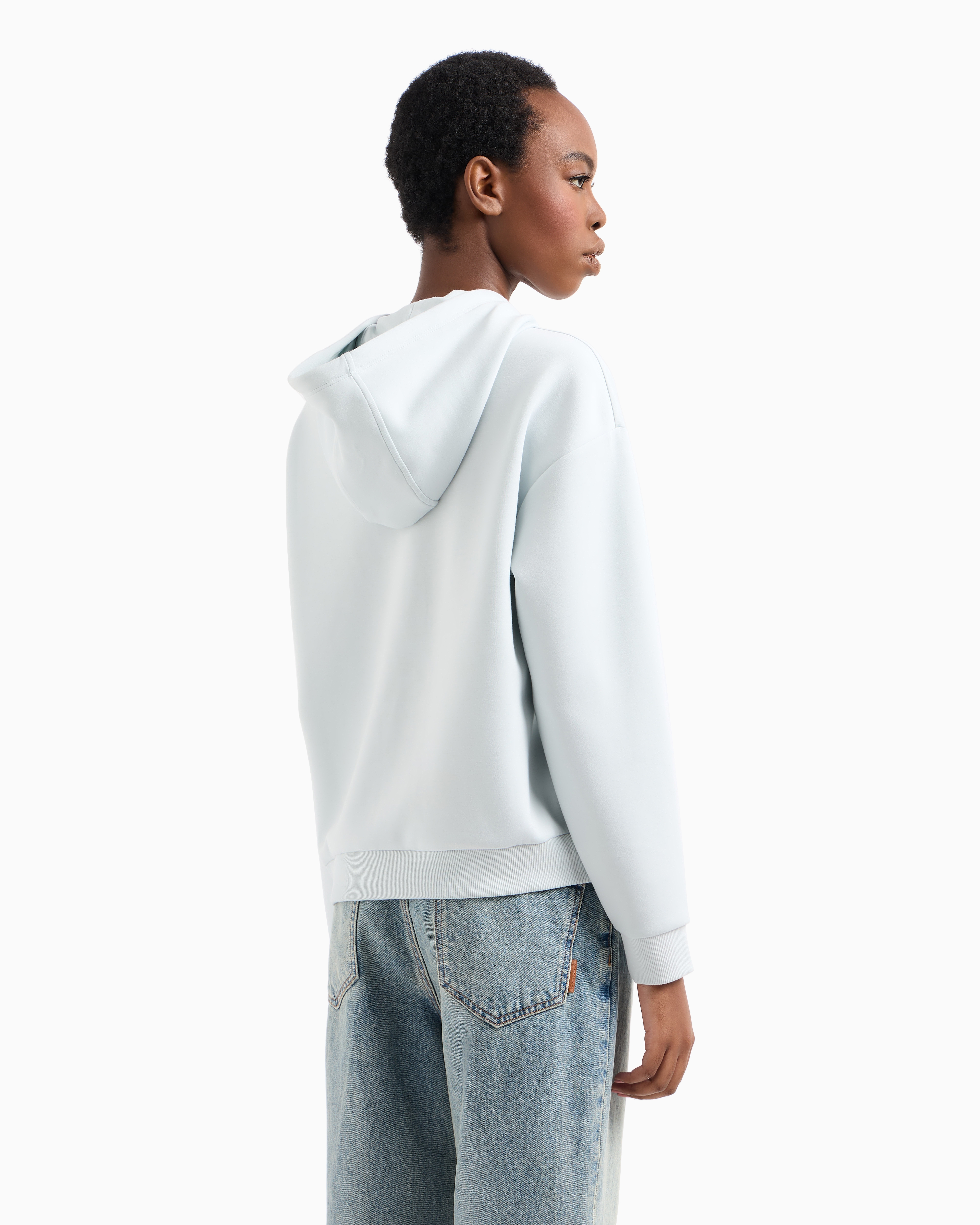 Armani Exchange - Viscose Blend Hoodie, Woman, Light Blue, Size: