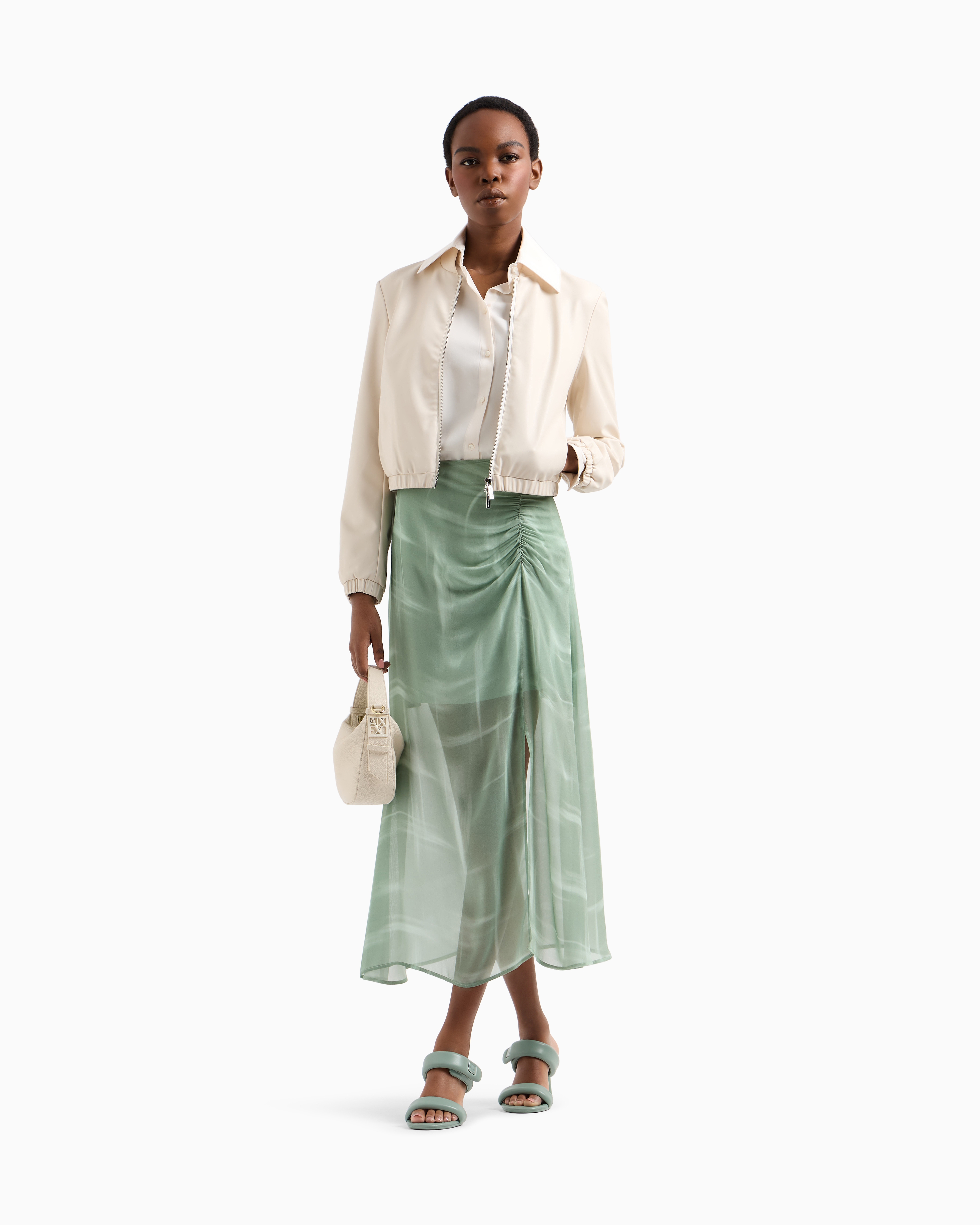 Armani Exchange Graphic-print Midi Skirt In Green