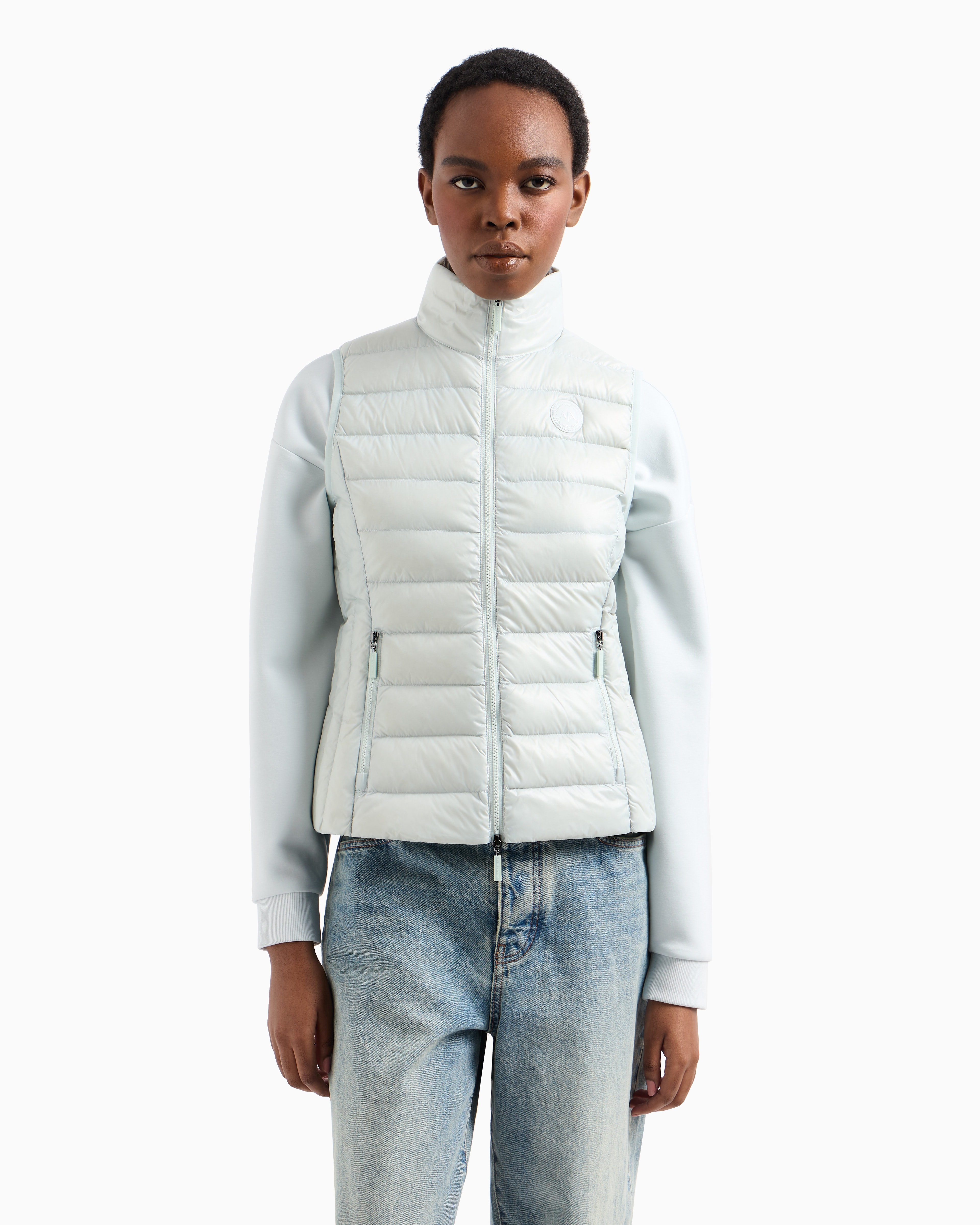 Armani Exchange Icon Project Sleeveless Padded Down Jacket In Light Blue