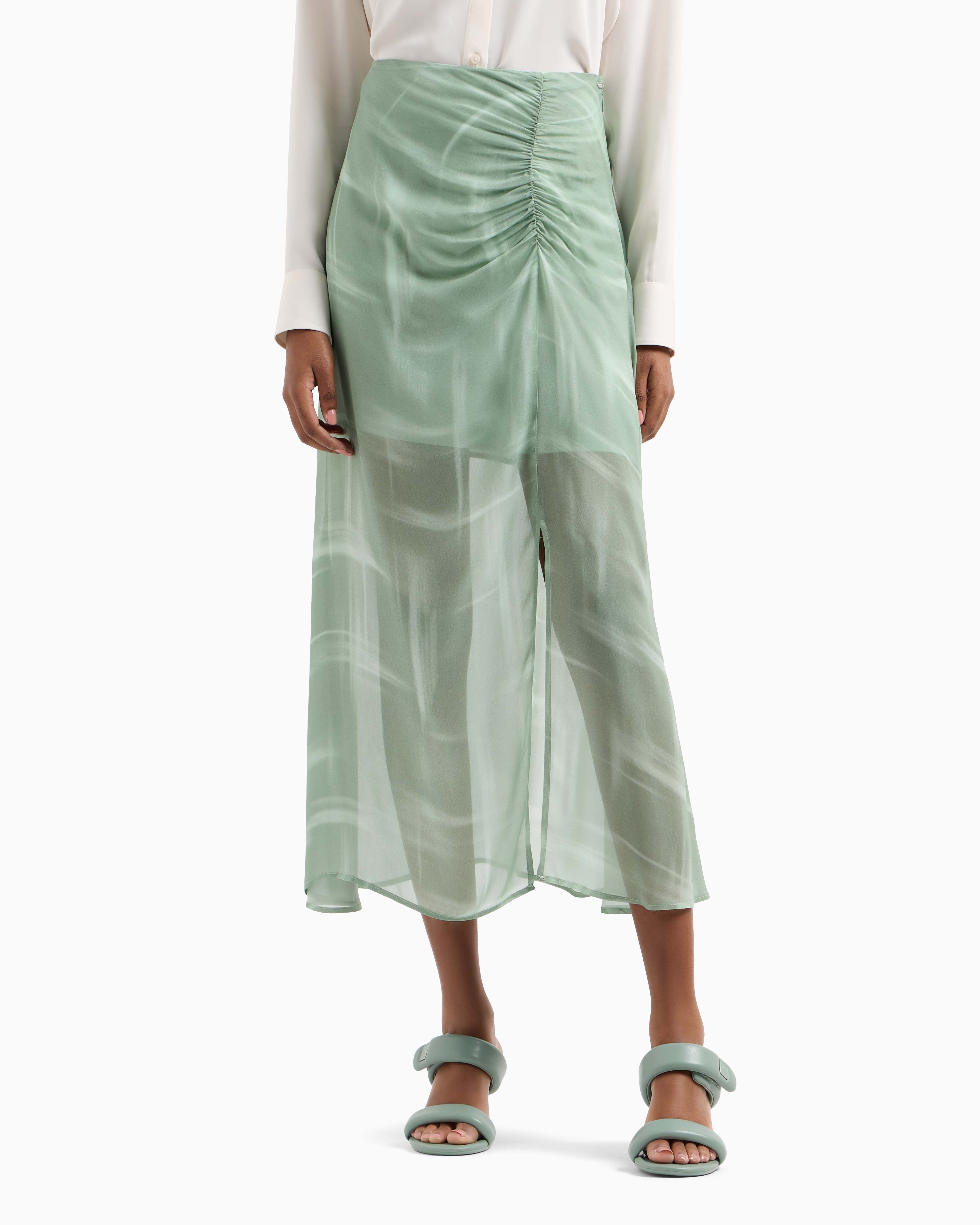 Armani Exchange Graphic-print Midi Skirt In Green