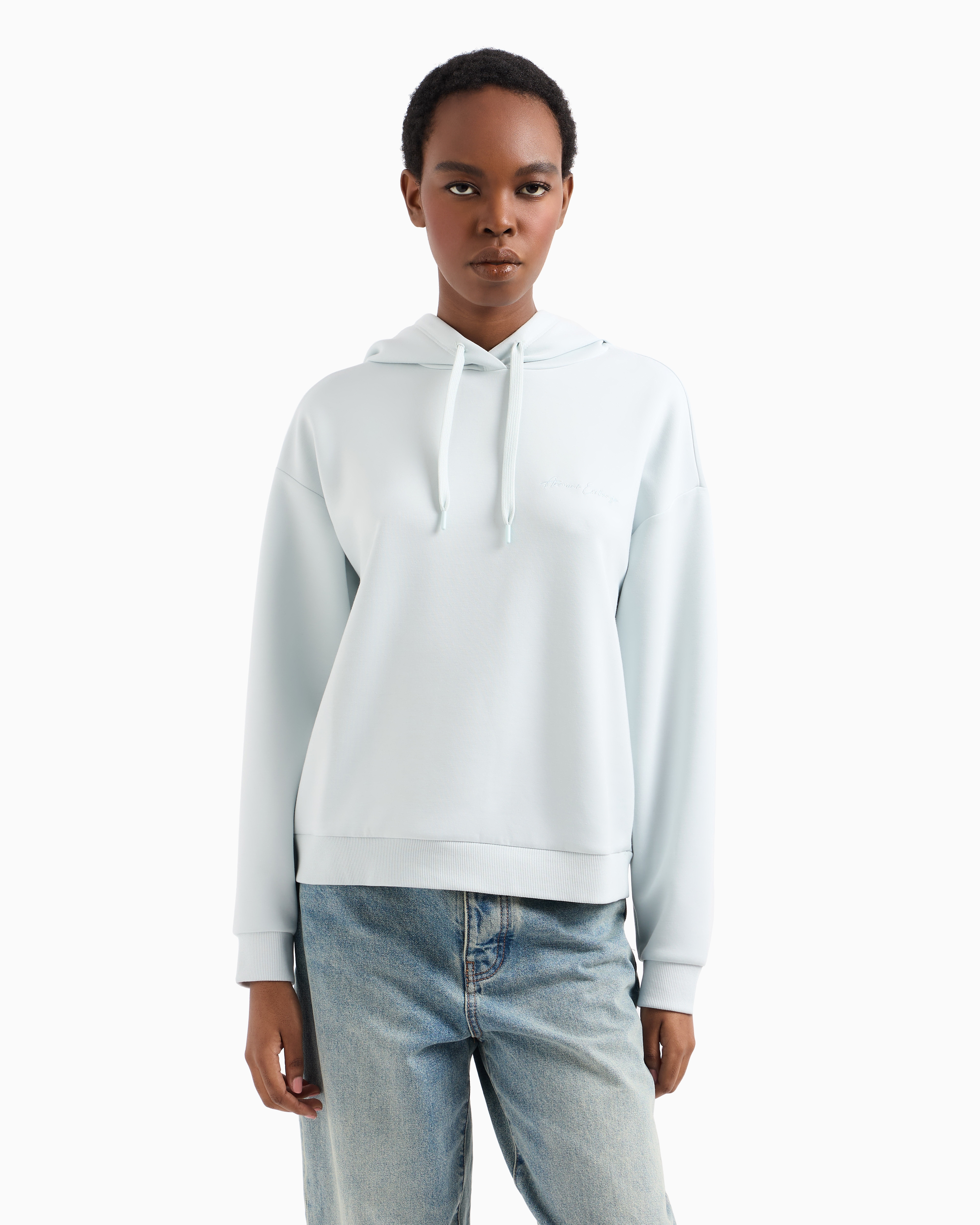 Armani Exchange - Viscose Blend Hoodie, Woman, Light Blue, Size: