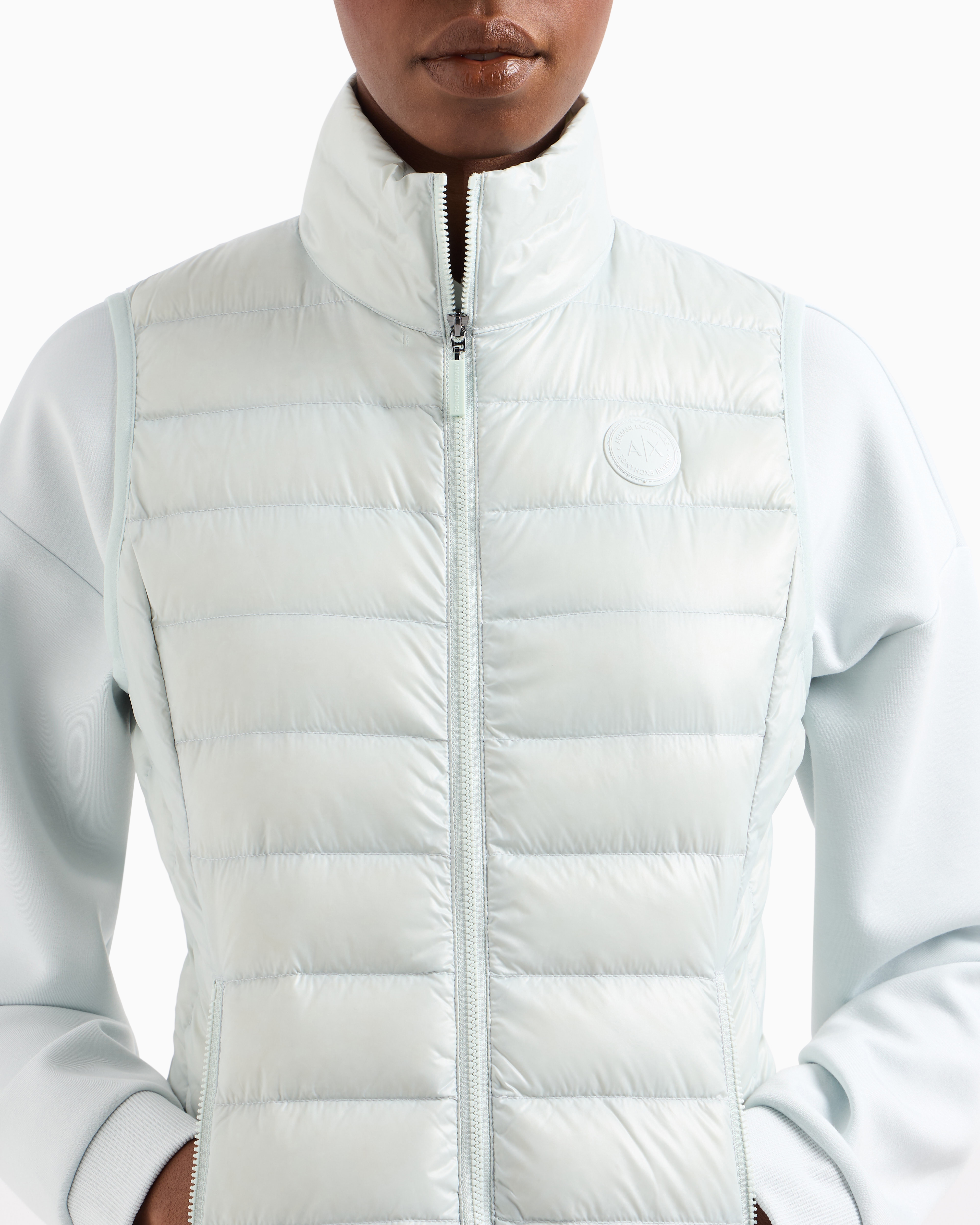 Armani Exchange Icon Project Sleeveless Padded Down Jacket In Light Blue