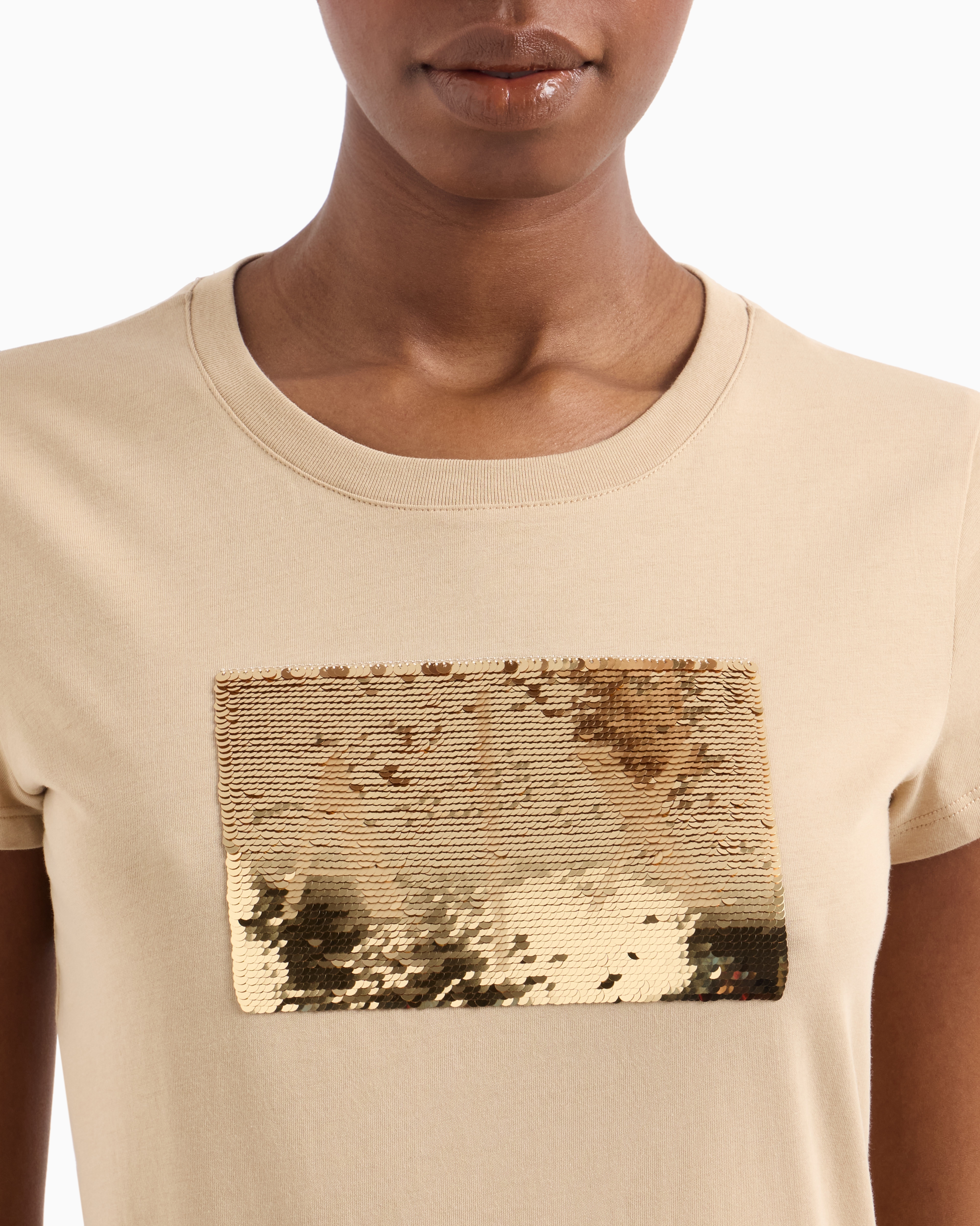 Armani Exchange - Slim fit T-shirt stretch cotton jersey, Woman, Camel, Size: