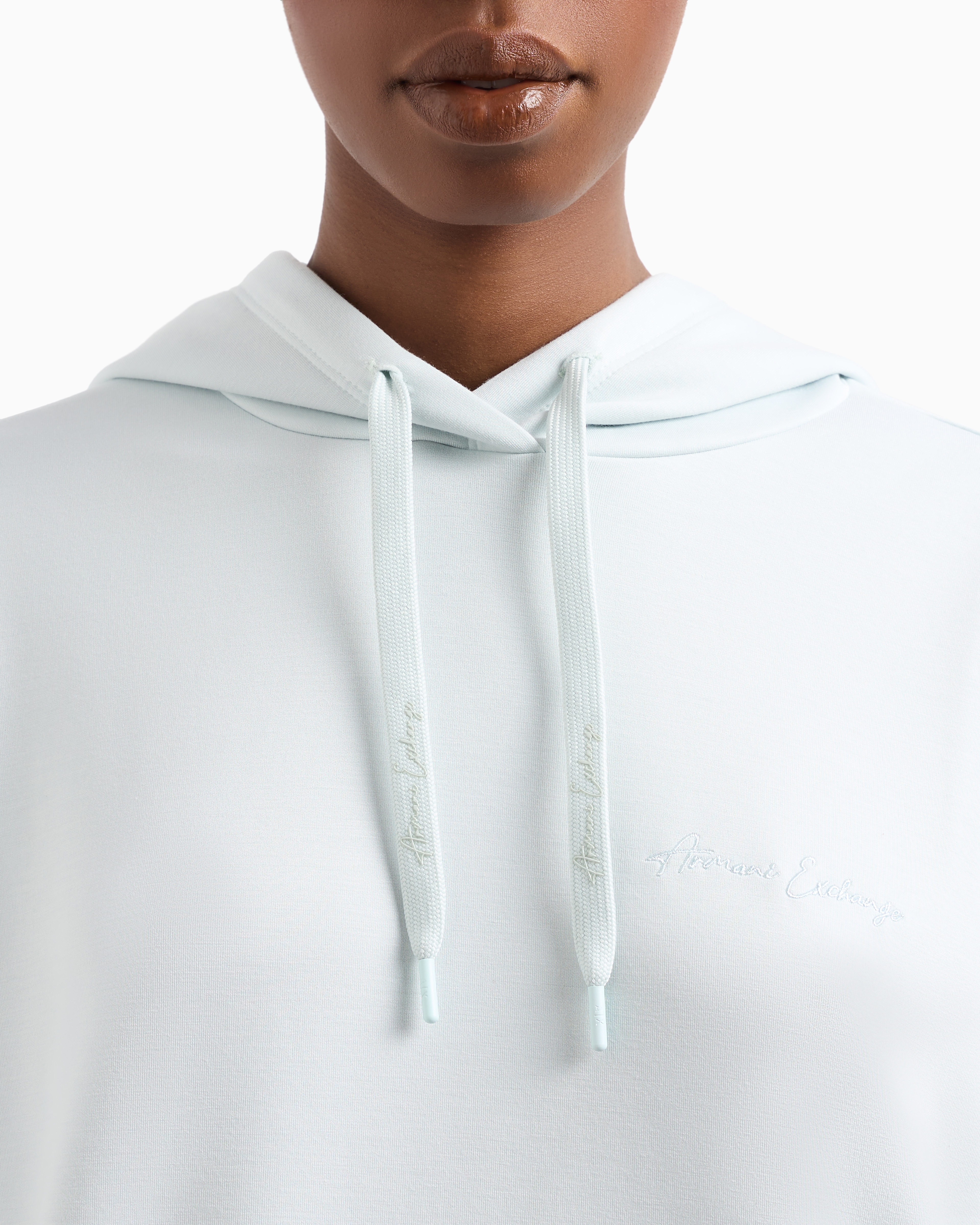 Armani Exchange - Viscose Blend Hoodie, Woman, Light Blue, Size: