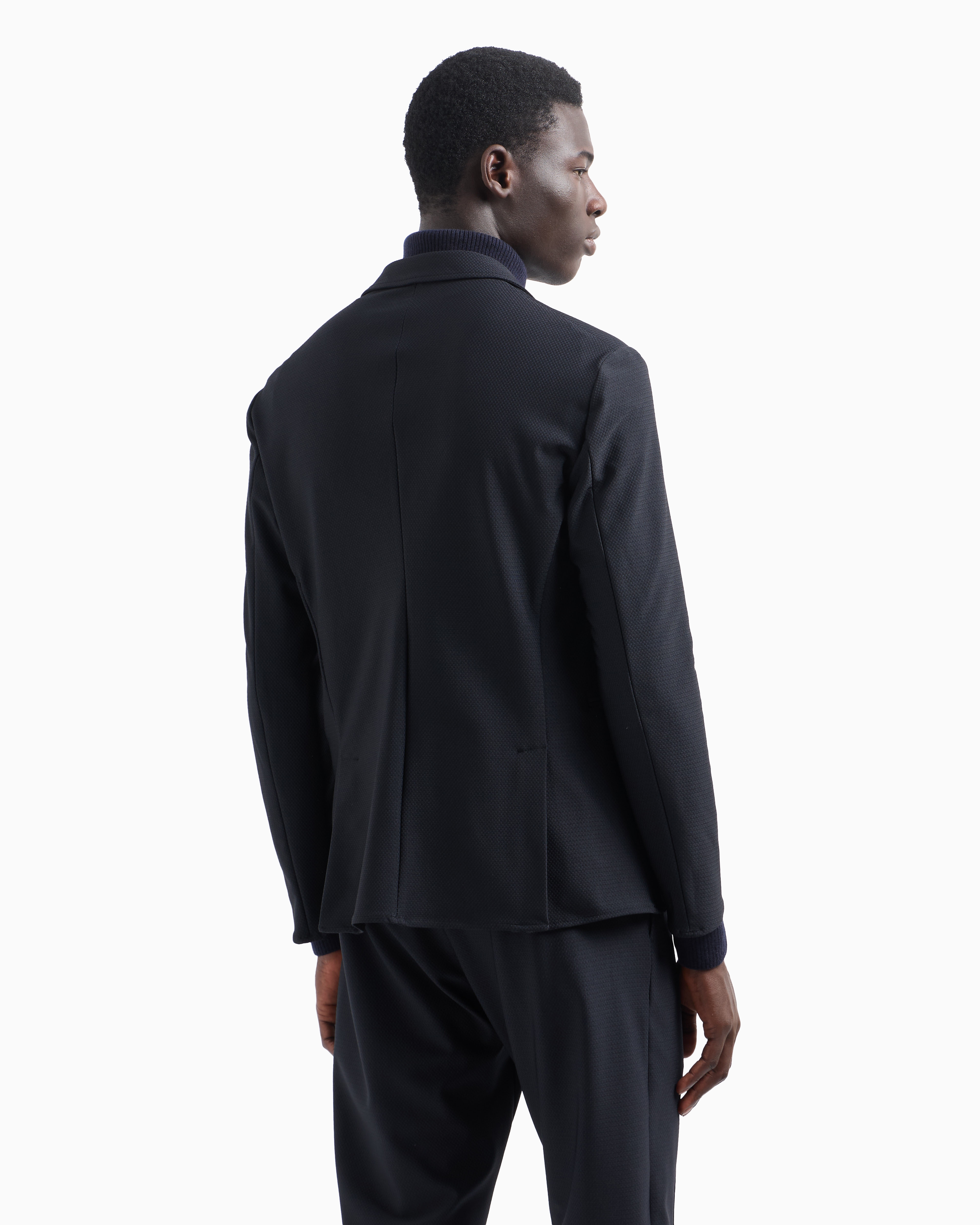Emporio Armani - Single-breasted jacket technical jersey with a 3D micro-textured effect, Man, Navy Blue, Size: