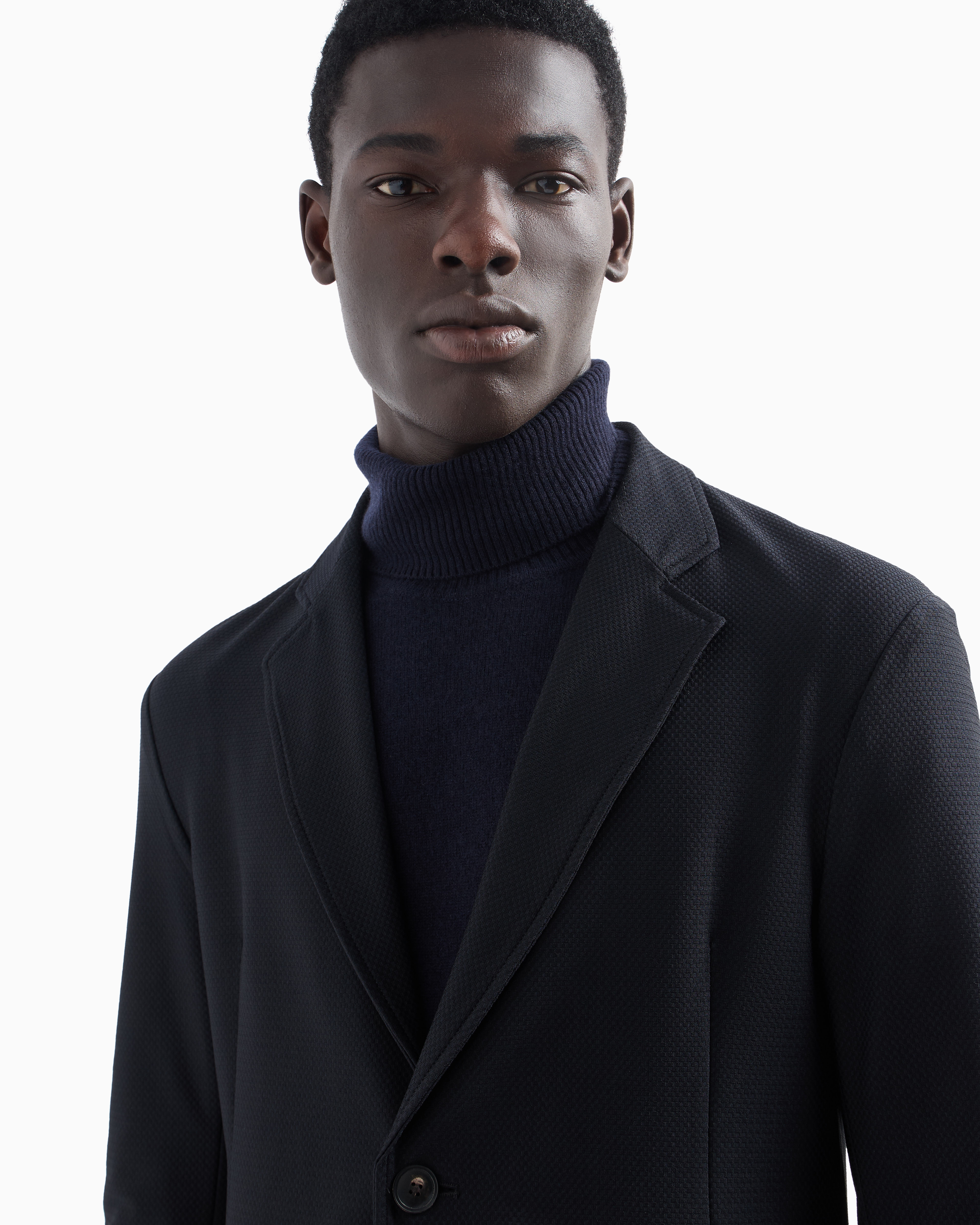 Emporio Armani - Single-breasted jacket technical jersey with a 3D micro-textured effect, Man, Navy Blue, Size: